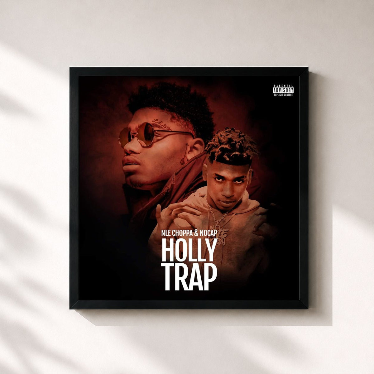 #noir Tableau carré de l'album Holly Trap de NLE Choppa, cadre noir 32x32 cm