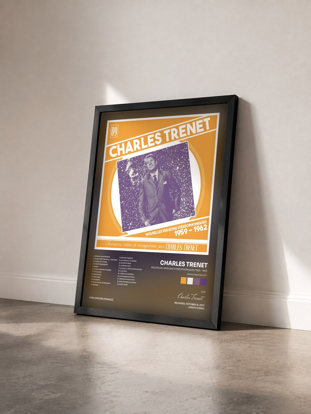 #noir Tableau de l'album Nouvelles versions stéréophoniques: 1959 - 1962 (Remasterisé en 2017) de Charles Trenet vu de trois quarts, cadre noir