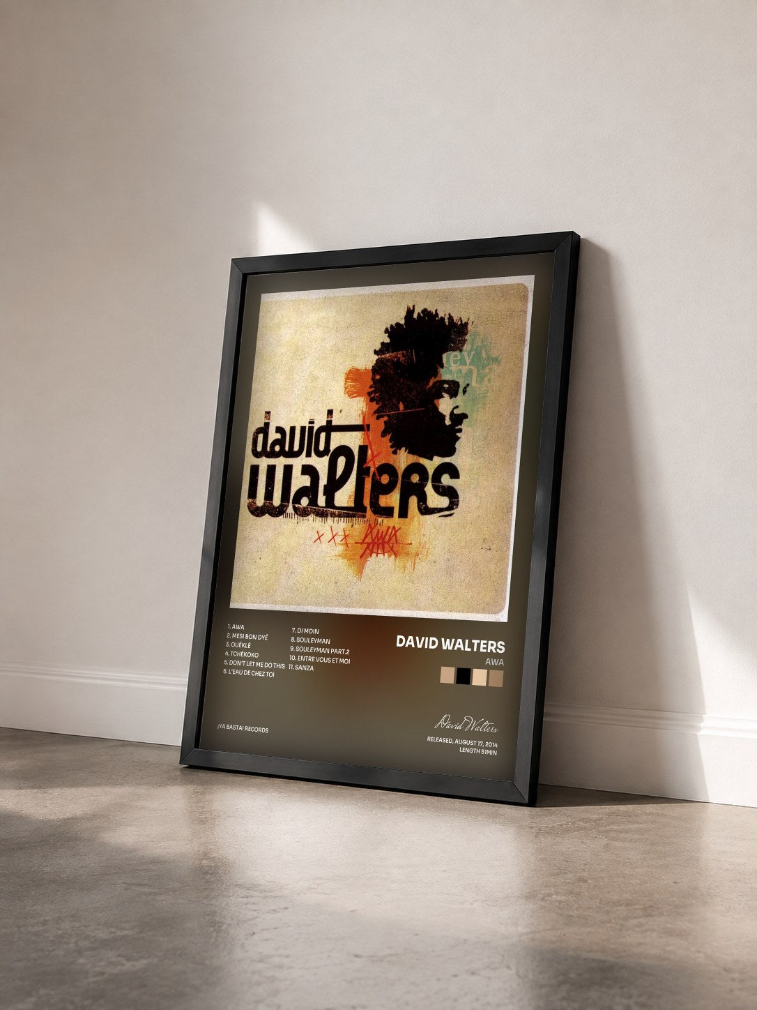#noir Awa by David Walters as a framed art print seen at an angle, black frame