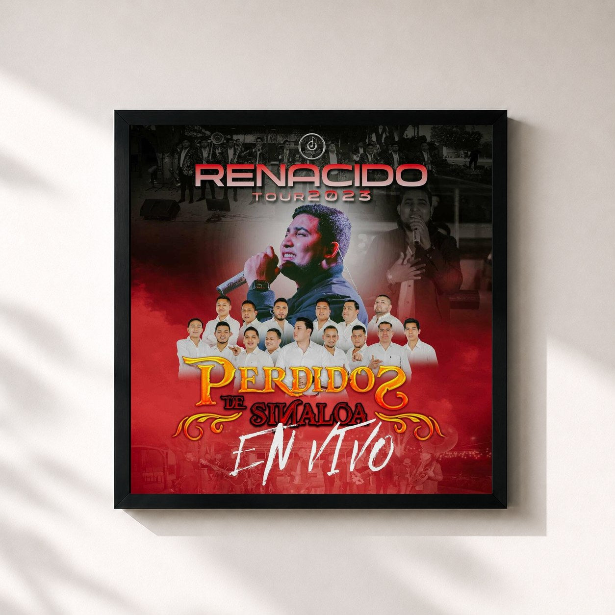#noir Tableau carré de l'album Renacido Tour 2023 de Perdidos De Sinaloa, cadre noir 32x32 cm