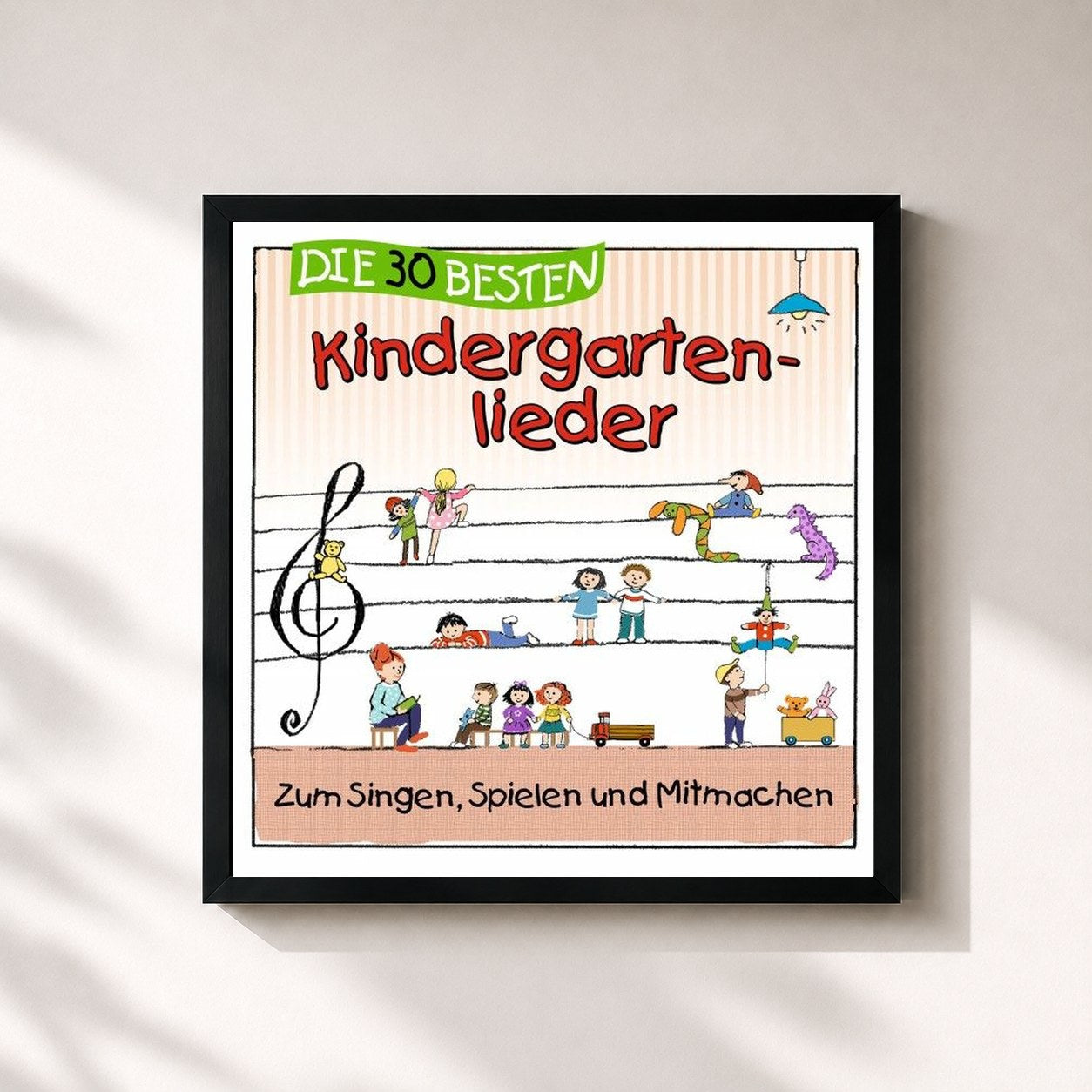 #noir Tableau carré de l'album Die 30 besten Kindergartenlieder de Simone Sommerland, cadre noir 32x32 cm