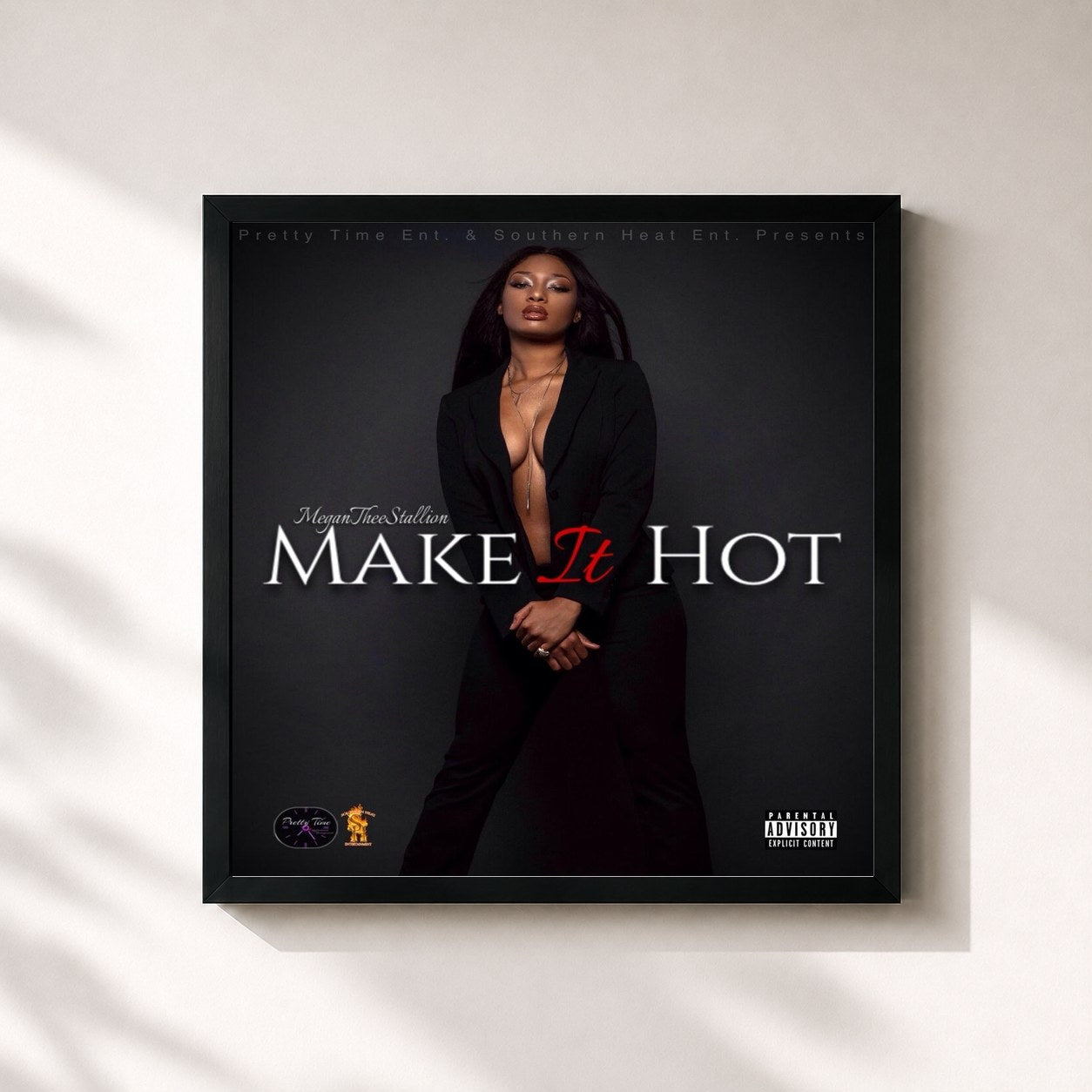 #noir Tableau carré de l'album Make It Hot de Megan Thee Stallion, cadre noir 32x32 cm