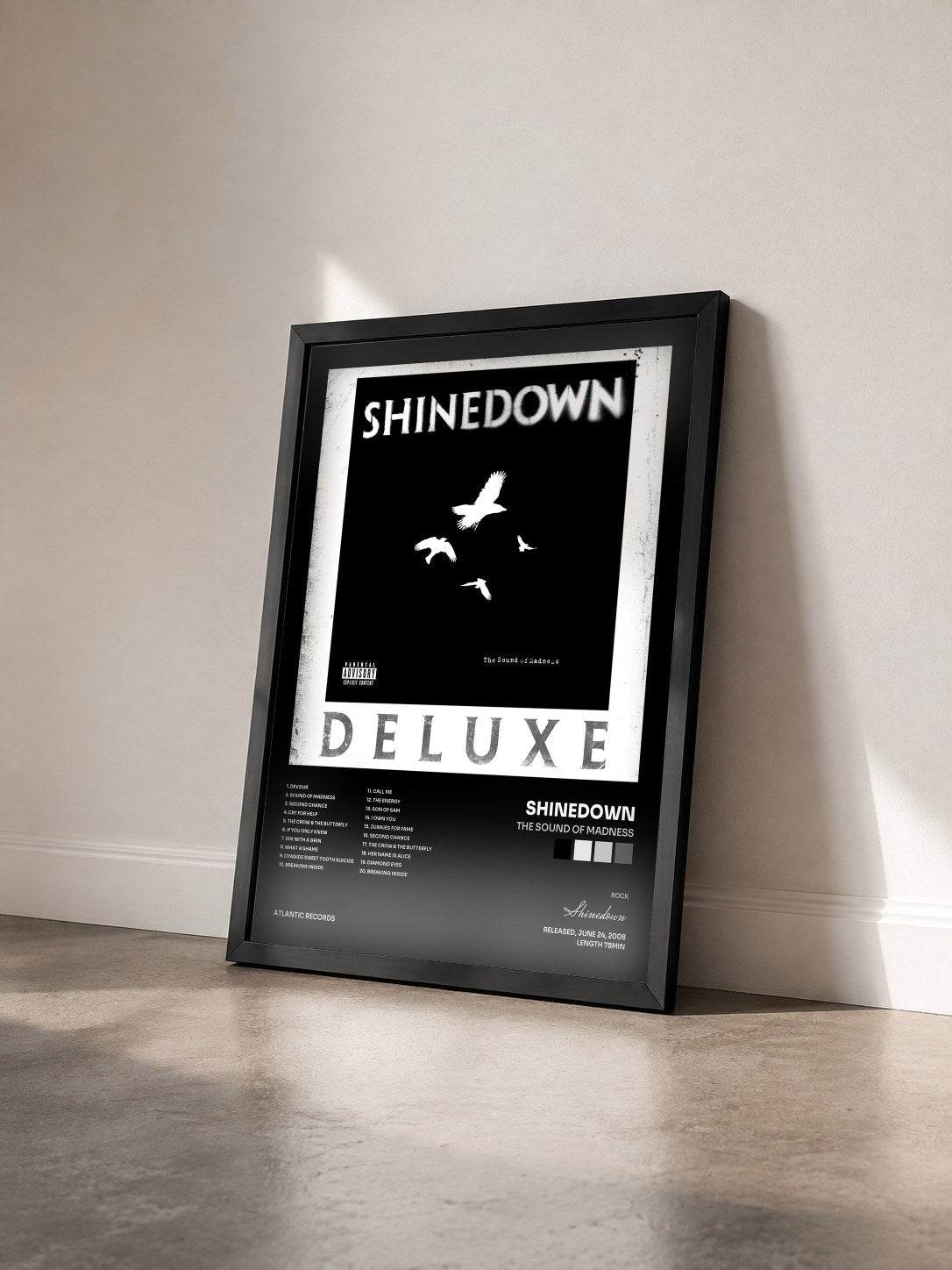 #noir The Sound of Madness von Shinedown als gerahmter Kunstdruck von schräg gesehen, schwarzer Rahmen