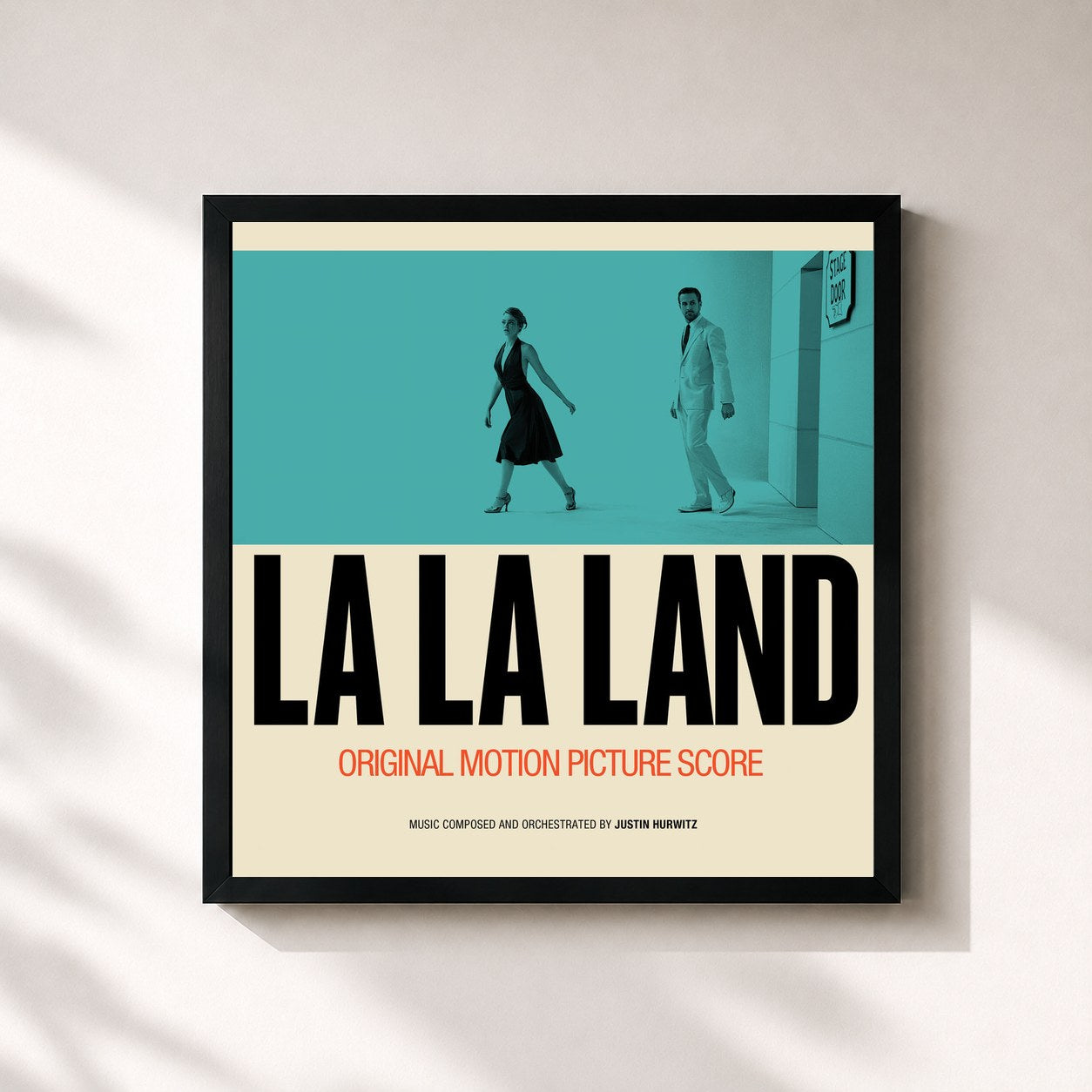 #noir La La Land (Original Motion Picture Score) di Justin Hurwitz in stampa quadrata incorniciata, cornice nera 32x32 cm