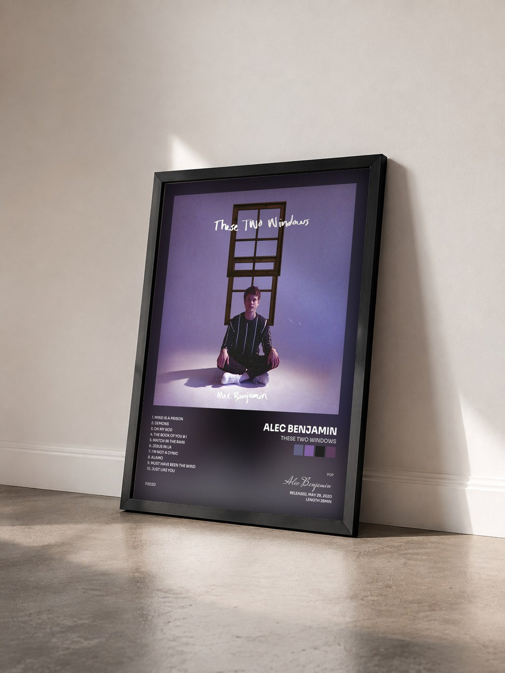 #noir These Two Windows by Alec Benjamin as a framed art print seen at an angle, black frame