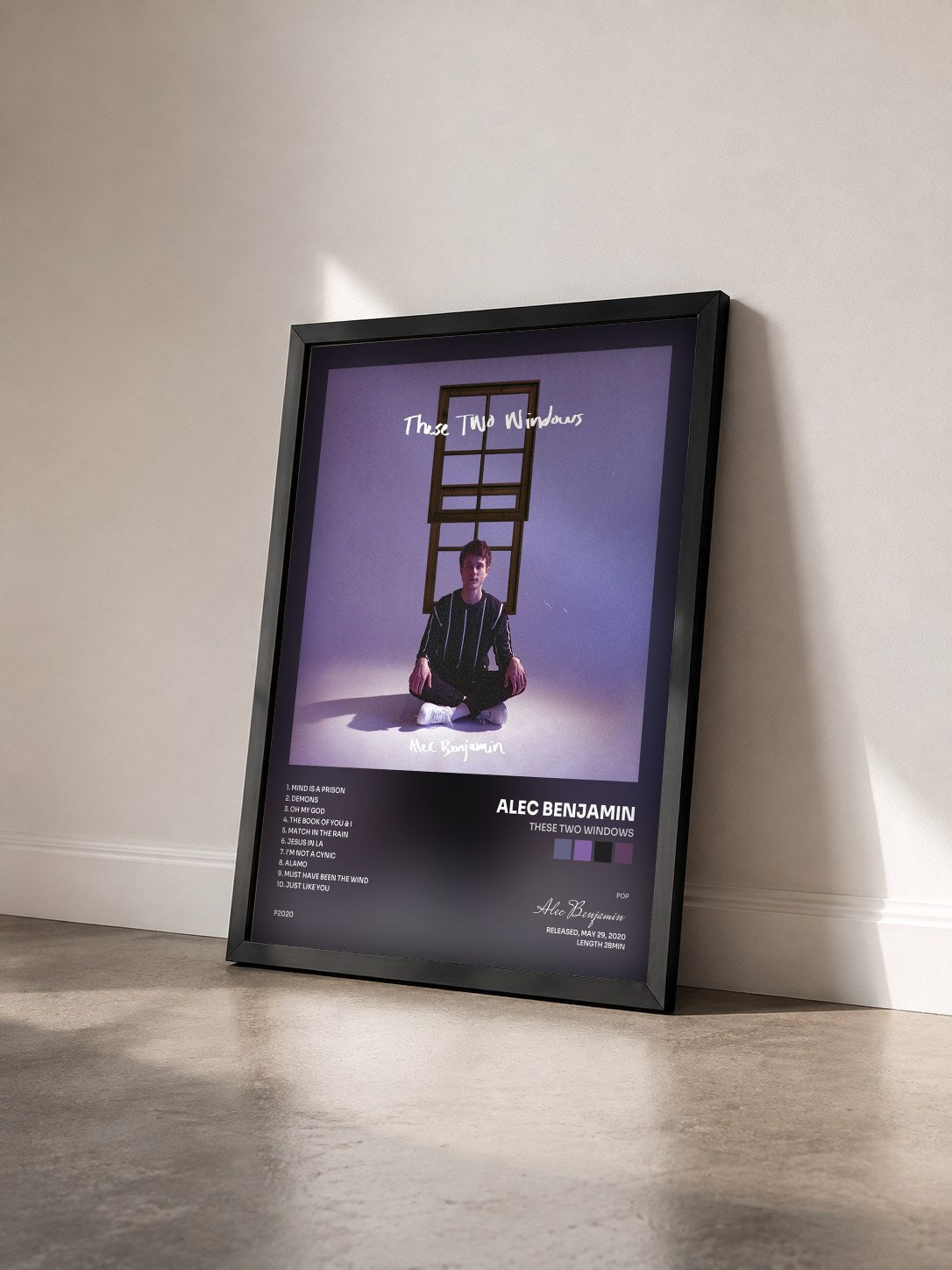 #noir Tableau de l'album These Two Windows de Alec Benjamin vu de trois quarts, cadre noir