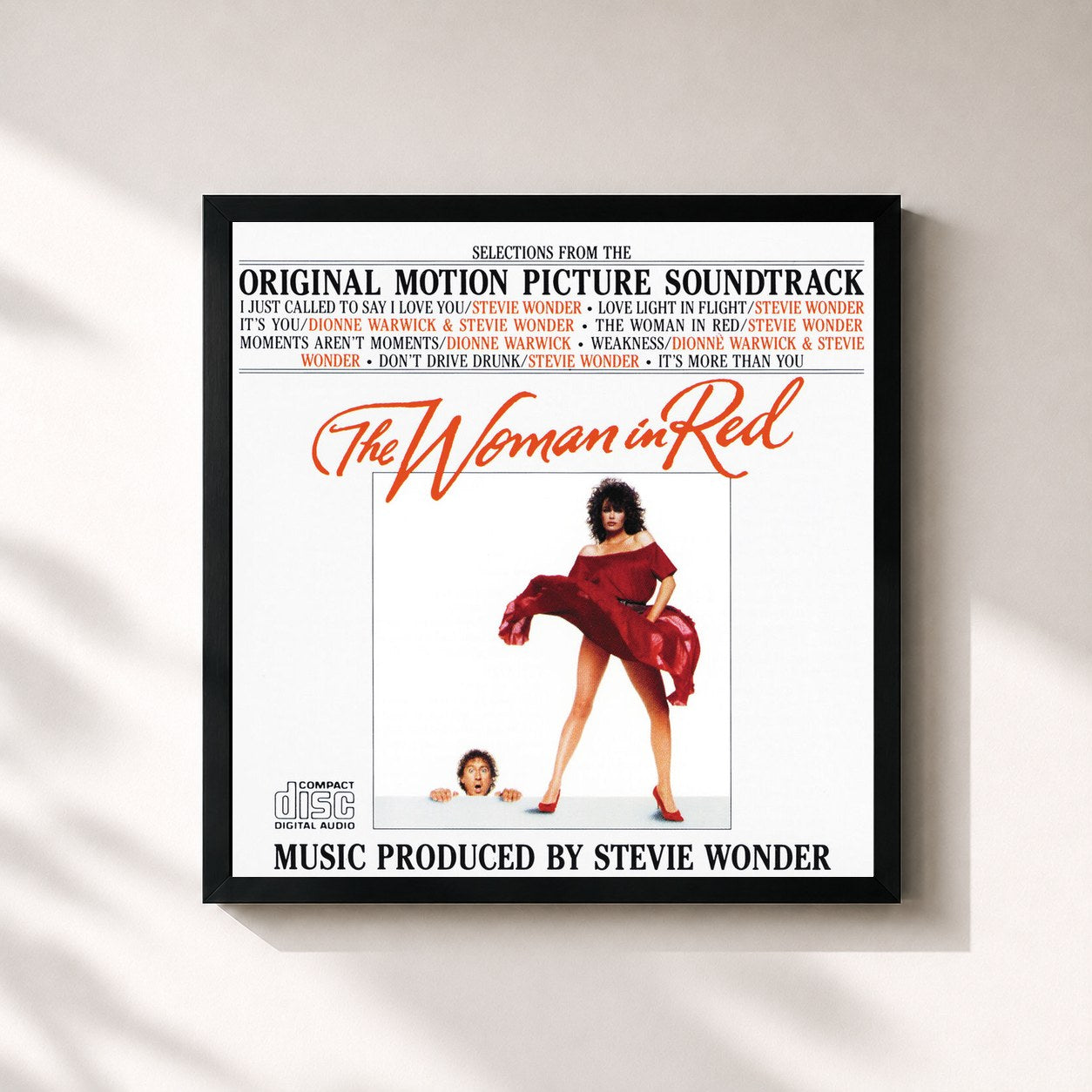 #noir Tableau carré de l'album Selections From The Original Soundtrack The Woman In Red de Dionne Warwick, cadre noir 32x32 cm