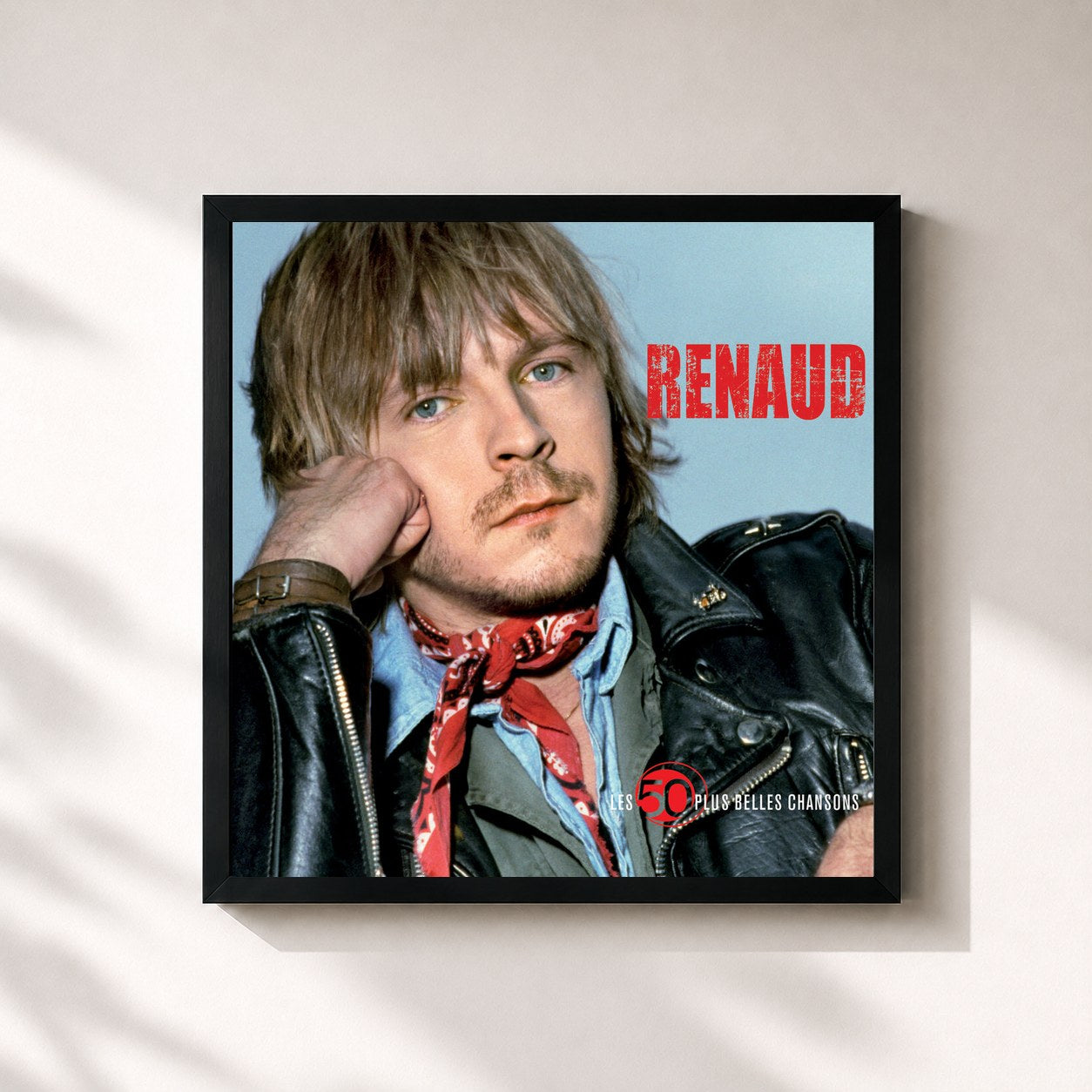 #noir 50 + belles chansons by Renaud as a square framed art print, black 32x32 cm frame