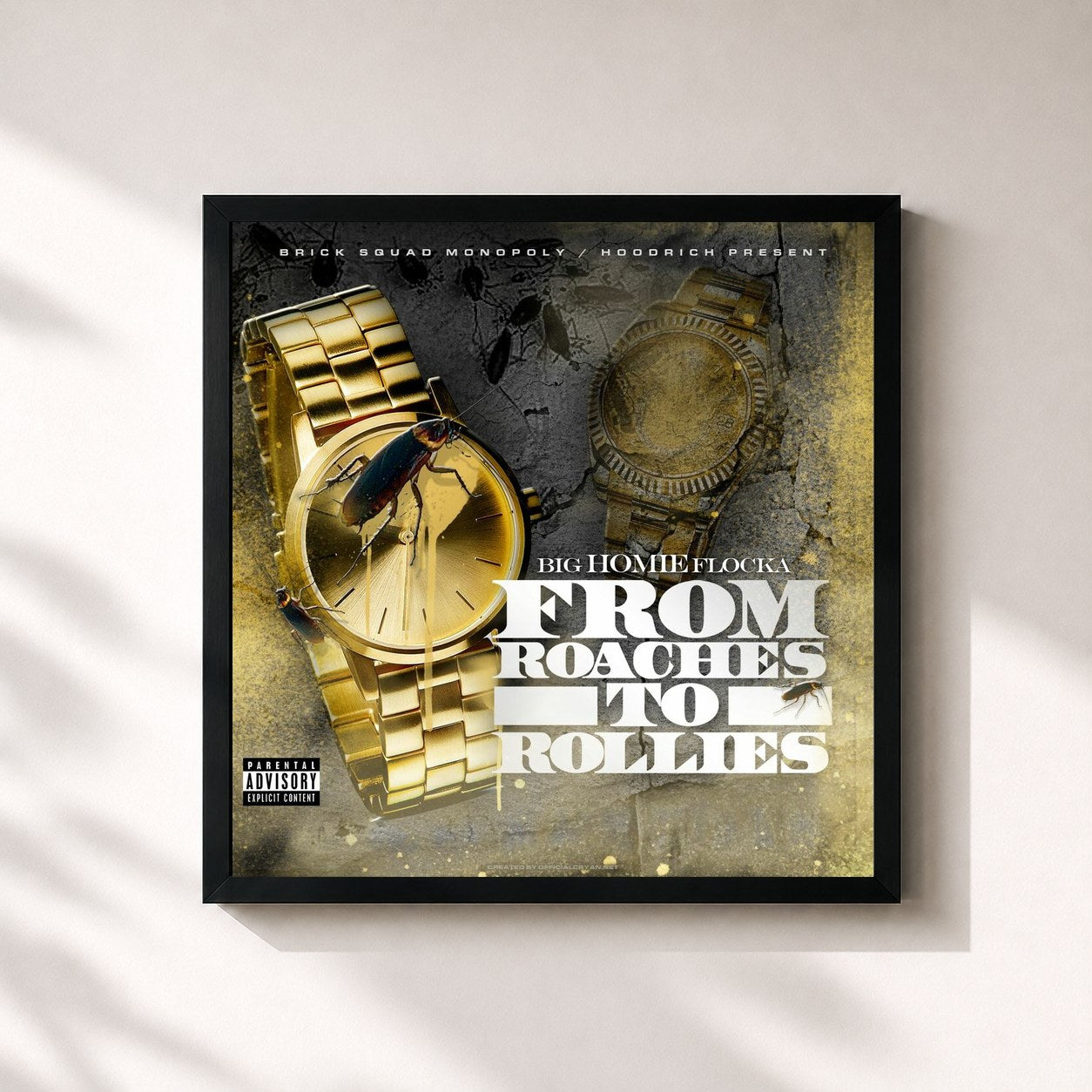 #noir Tableau carré de l'album From Roaches to Rollies de Waka Flocka Flame, cadre noir 32x32 cm