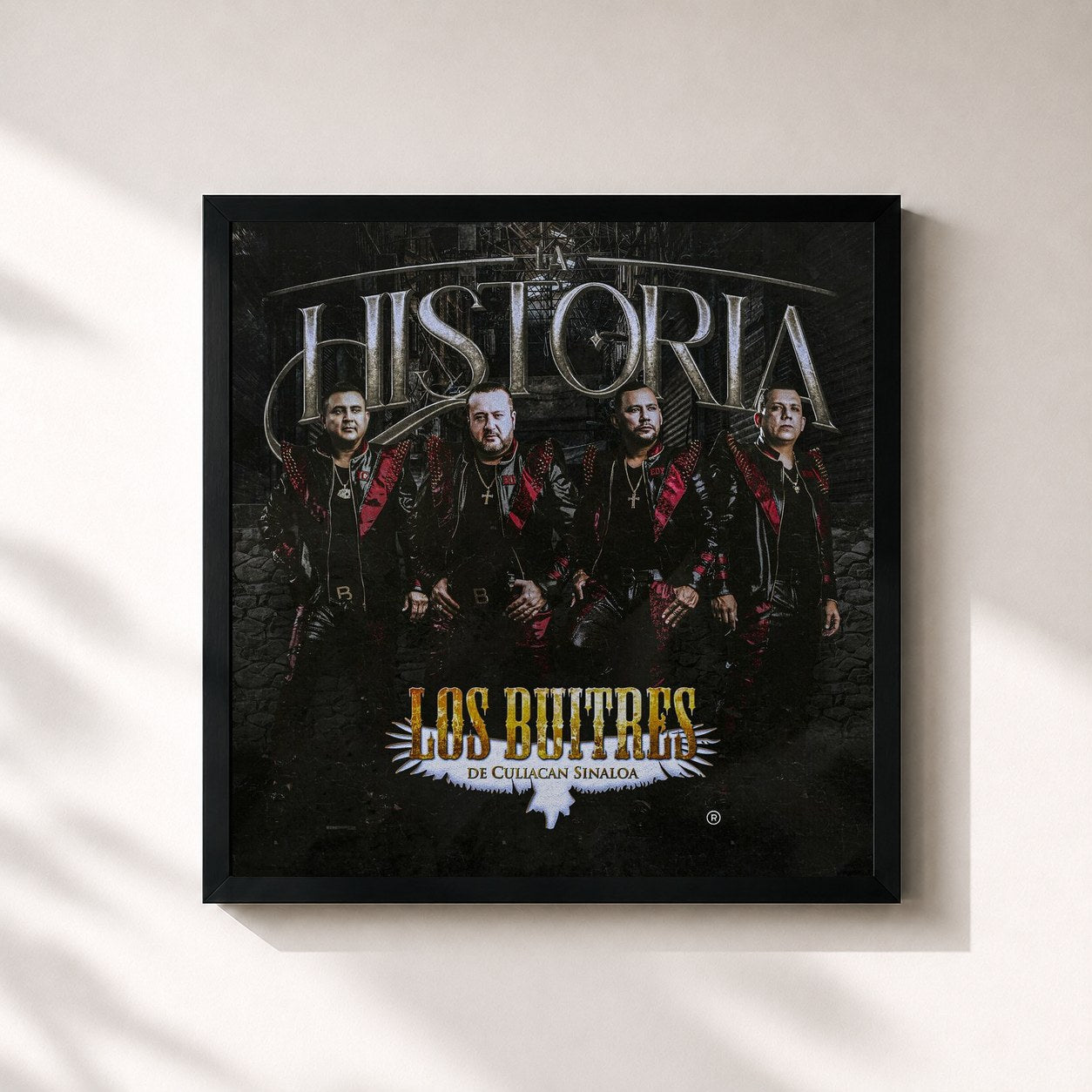 #noir Tableau carré de l'album La Historia de Los Buitres De Culiacan Sinaloa, cadre noir 32x32 cm