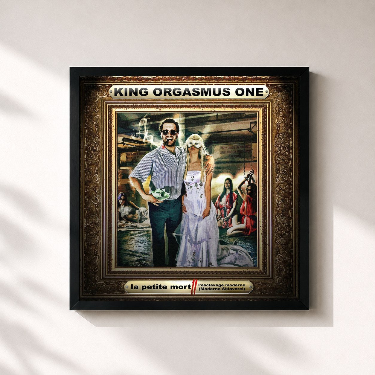 #noir Tableau carré de l'album La Petite Mort 2 - Moderne Sklaverei de King Orgasmus One, cadre noir 32x32 cm