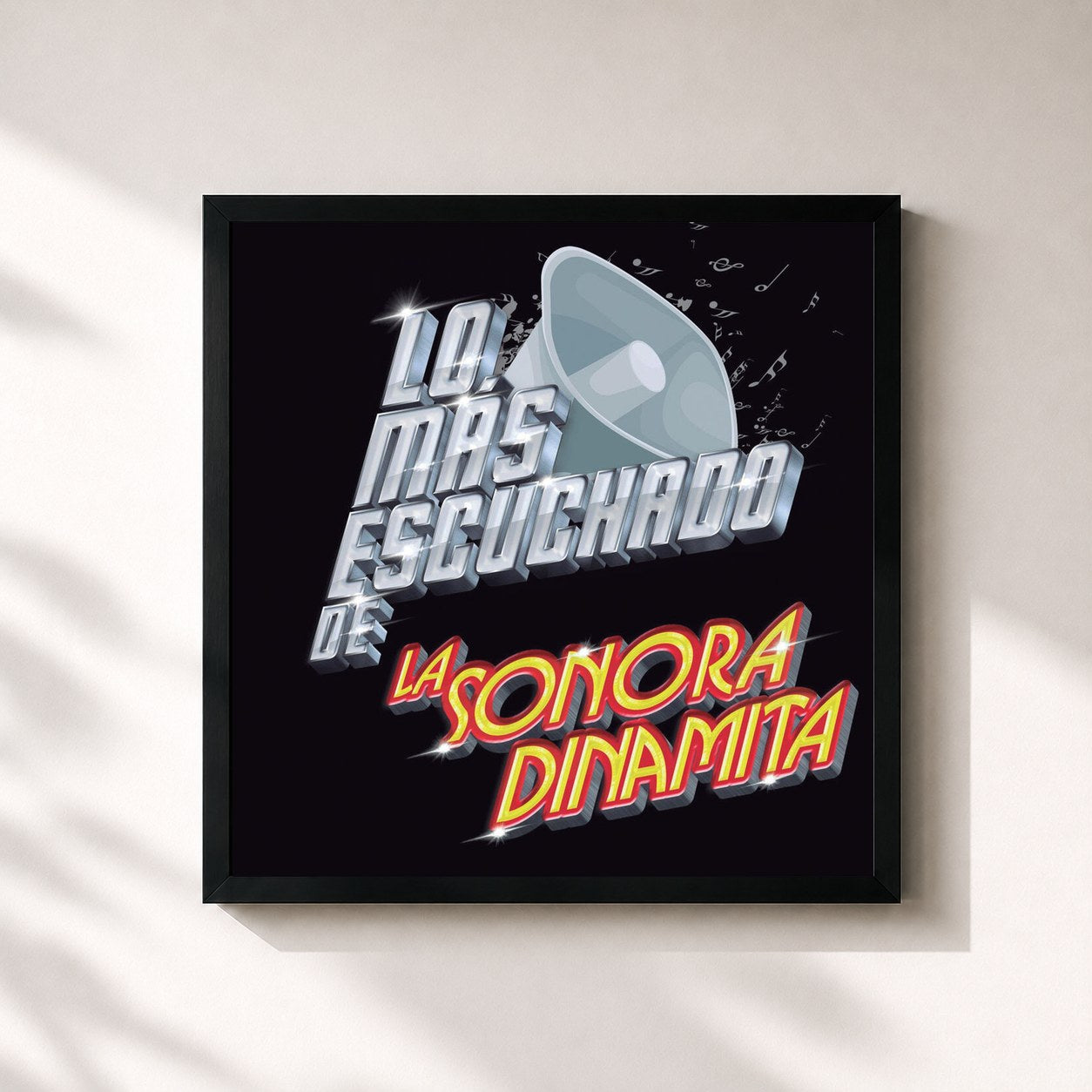 #noir Tableau carré de l'album Lo Más Escuchado De de La Sonora Dinamita, cadre noir 32x32 cm