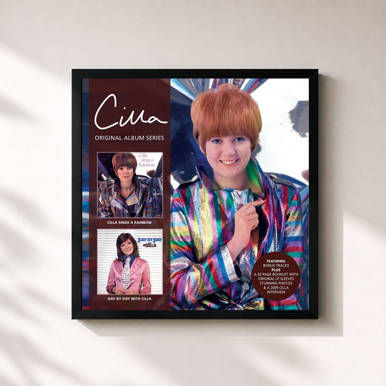 #noir Tableau carré de l'album Cilla Sings a Rainbow / Day By Day with Cilla de Cilla Black, cadre noir 32x32 cm