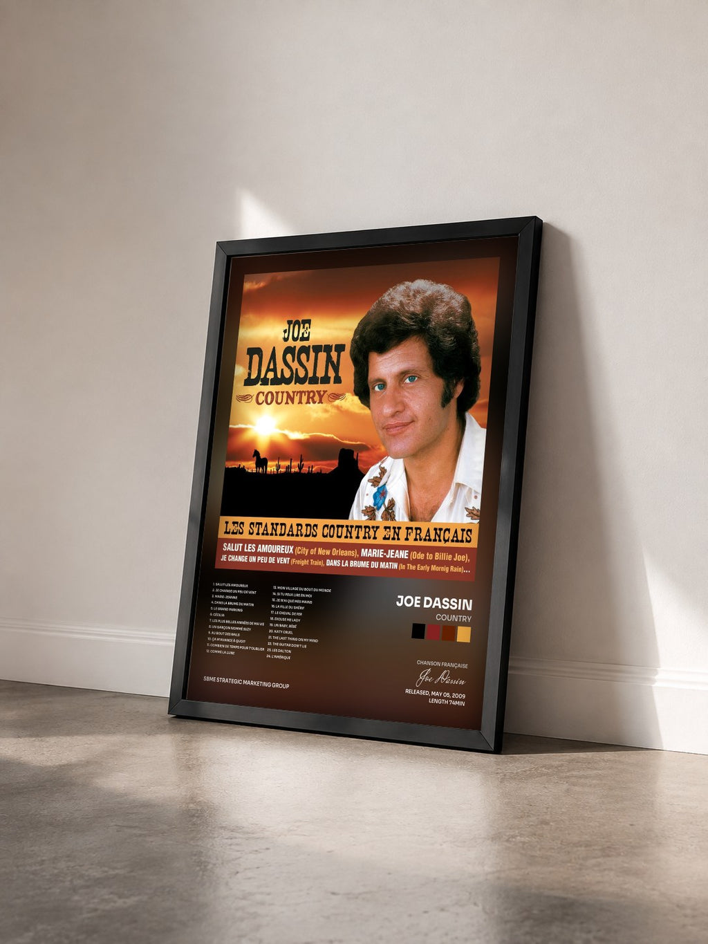 #noir Tableau de l'album Country de Joe Dassin vu de trois quarts, cadre noir