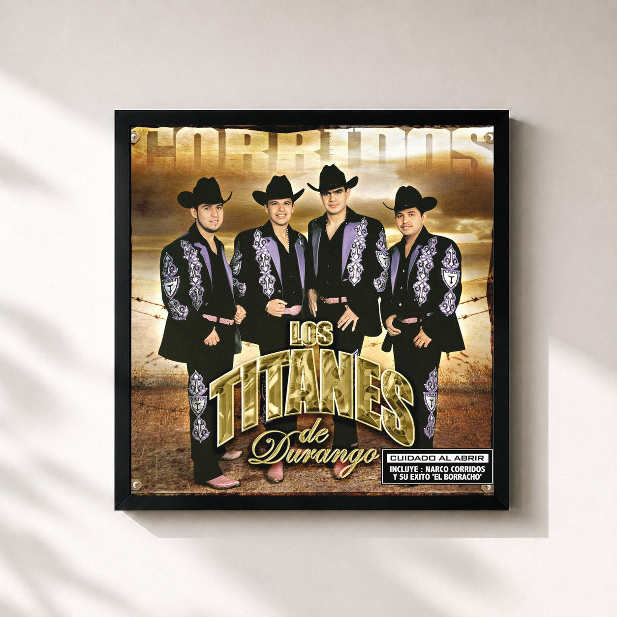 #noir Tableau carré de l'album Corridos de Los Titanes De Durango, cadre noir 32x32 cm