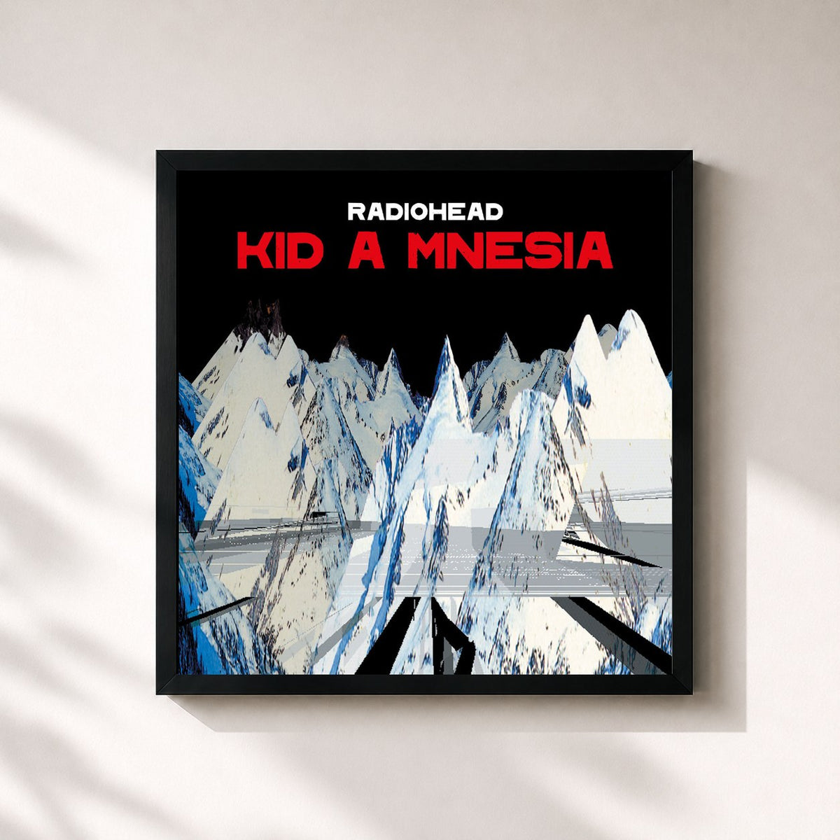#noir Tableau carré de l'album KID A MNESIA de Radiohead, cadre noir 32x32 cm