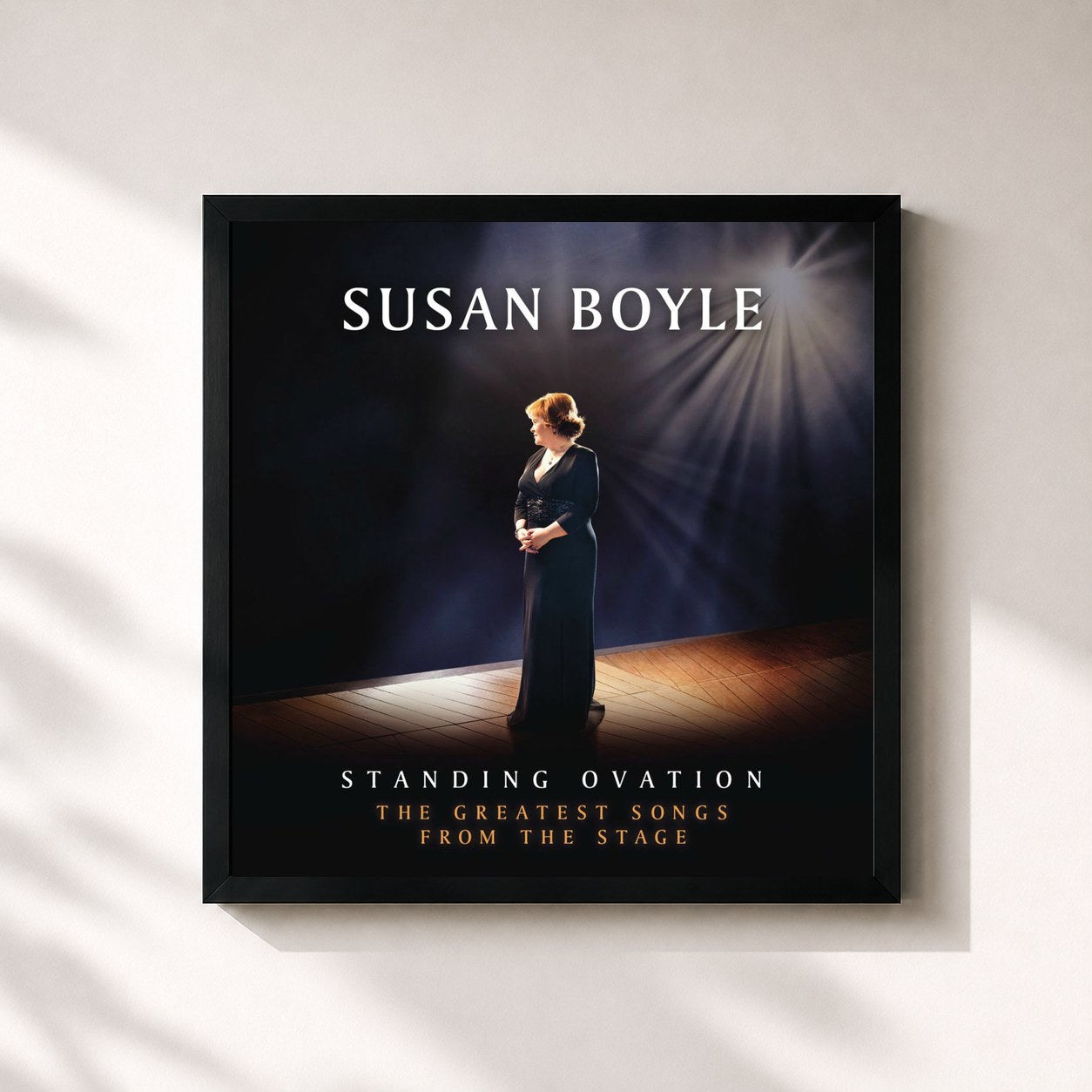 #noir Tableau carré de l'album Standing Ovation: The Greatest Songs from the Stage de Susan Boyle, cadre noir 32x32 cm