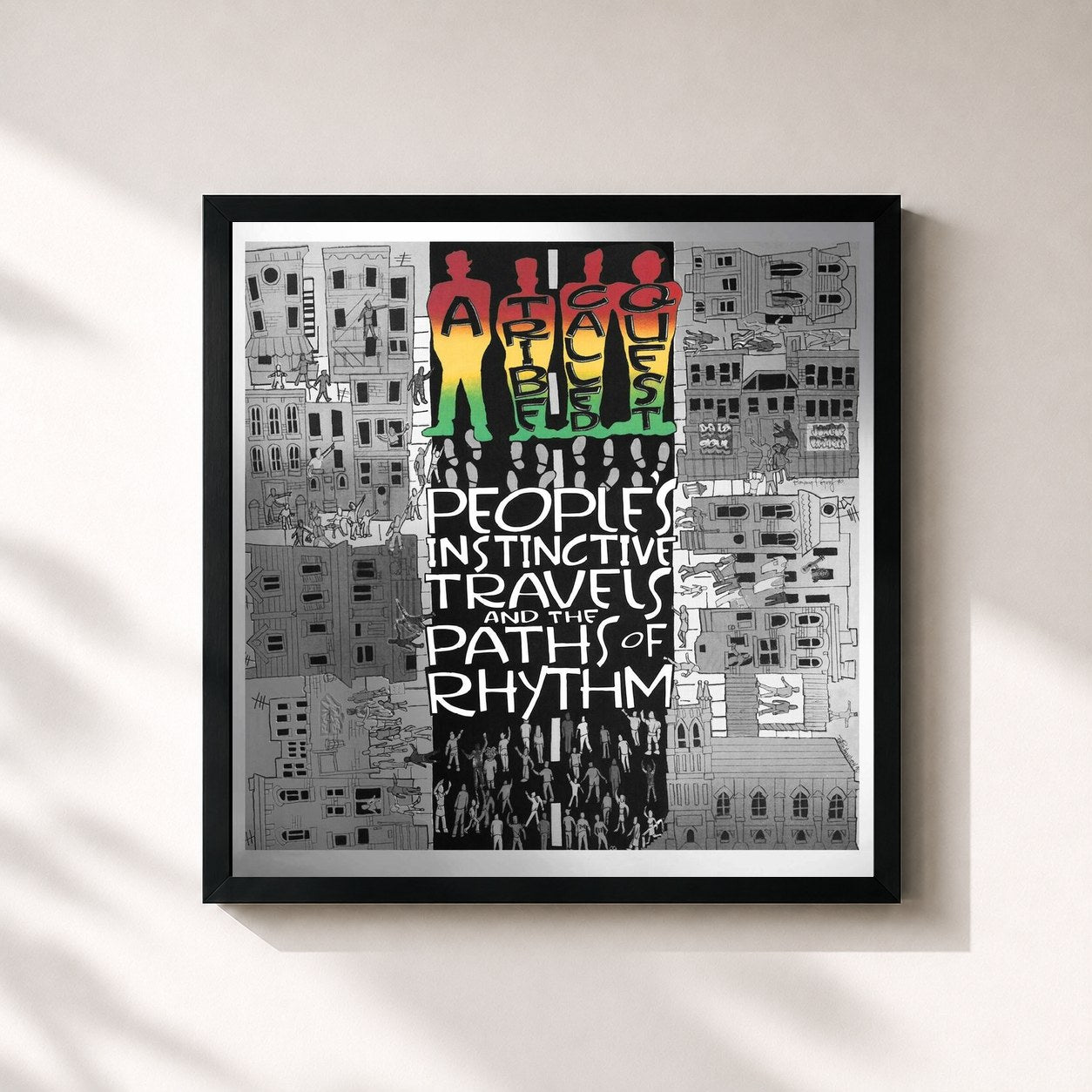 #noir Tableau carré de l'album People's Instinctive Travels and the Paths of Rhythm (25th Anniversary Edition) de A Tribe Called Quest, cadre noir 32x32 cm