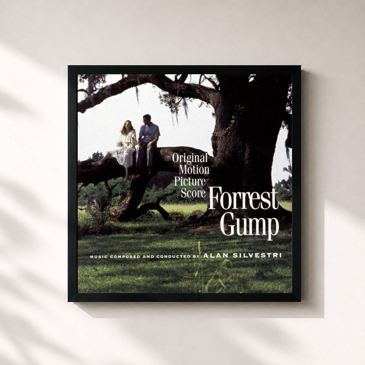 #noir Tableau carré de l'album Forrest Gump - Original Motion Picture Score de Alan Silvestri, cadre noir 32x32 cm