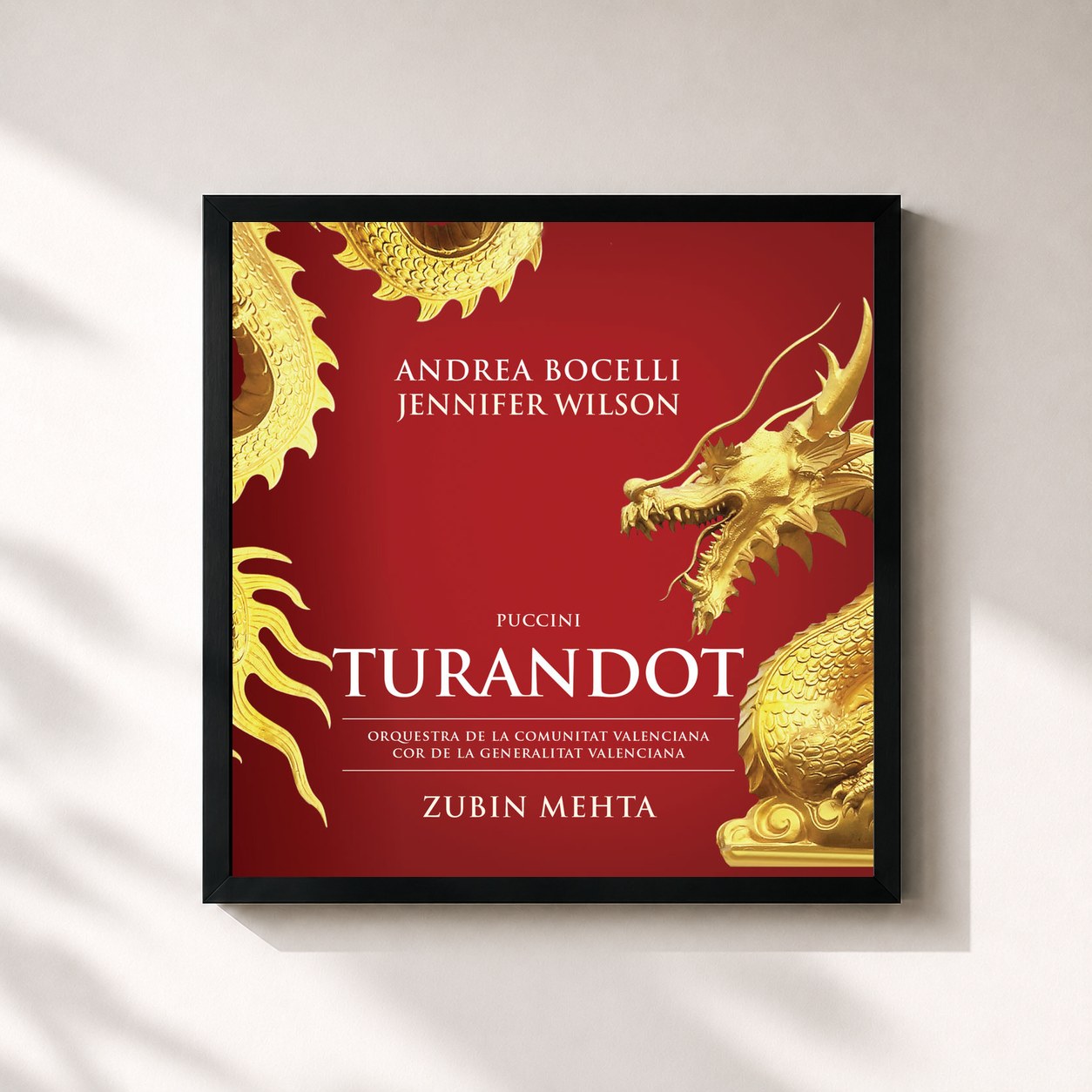 #noir Tableau carré de l'album Puccini: Turandot de Andrea Bocelli, cadre noir 32x32 cm