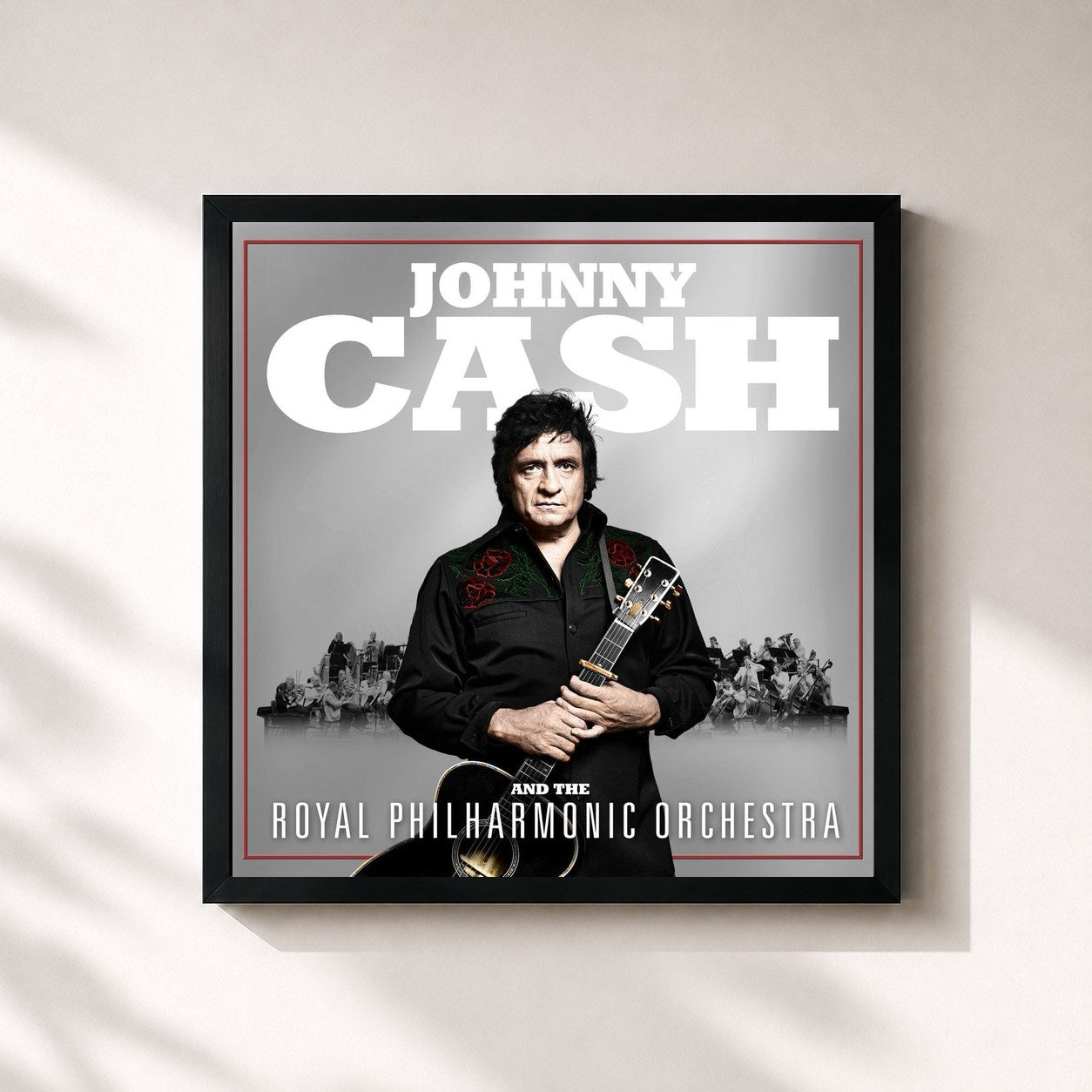 #noir Tableau carré de l'album Johnny Cash and The Royal Philharmonic Orchestra de Johnny Cash, cadre noir 32x32 cm