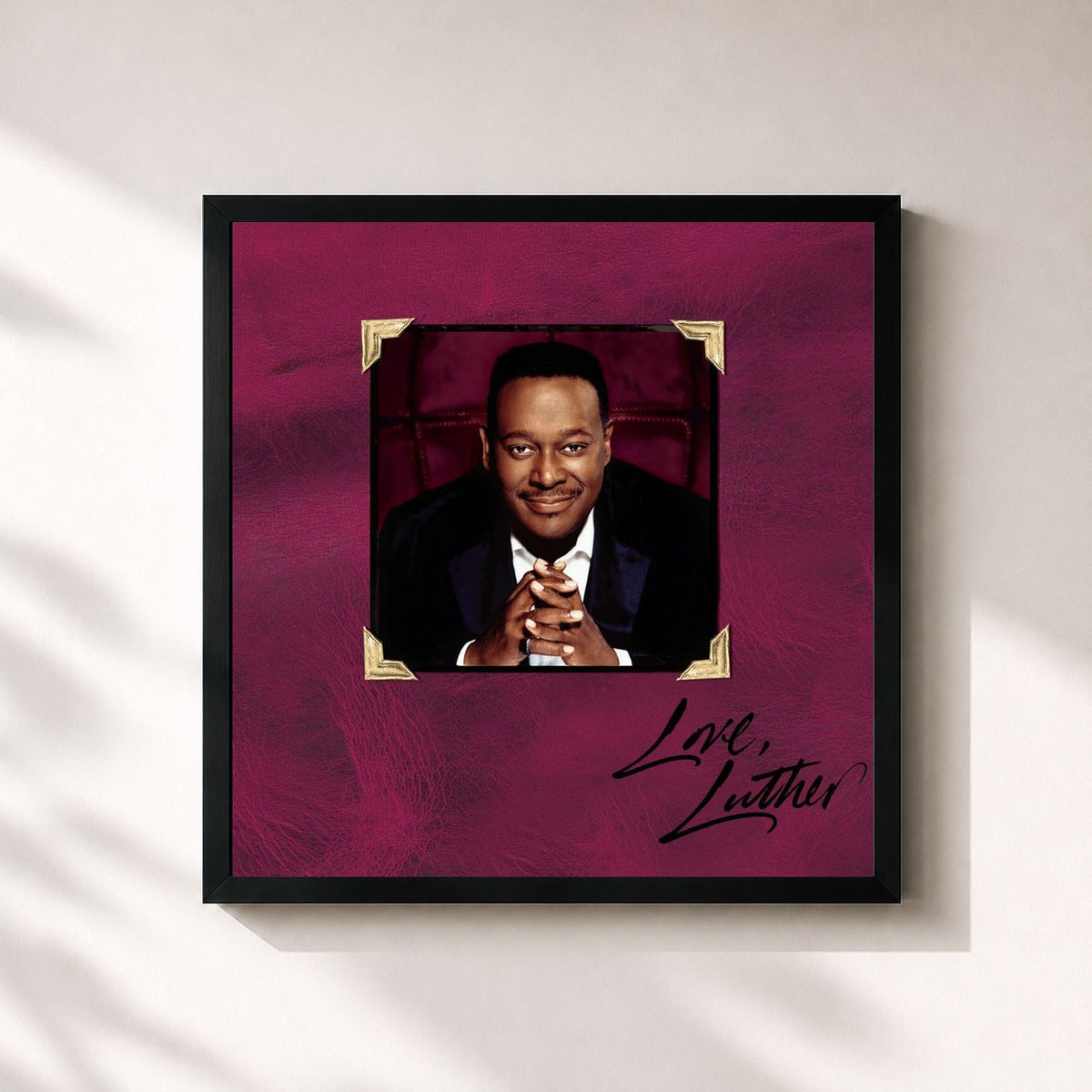 #noir Tableau carré de l'album Love, Luther de Luther Vandross, cadre noir 32x32 cm