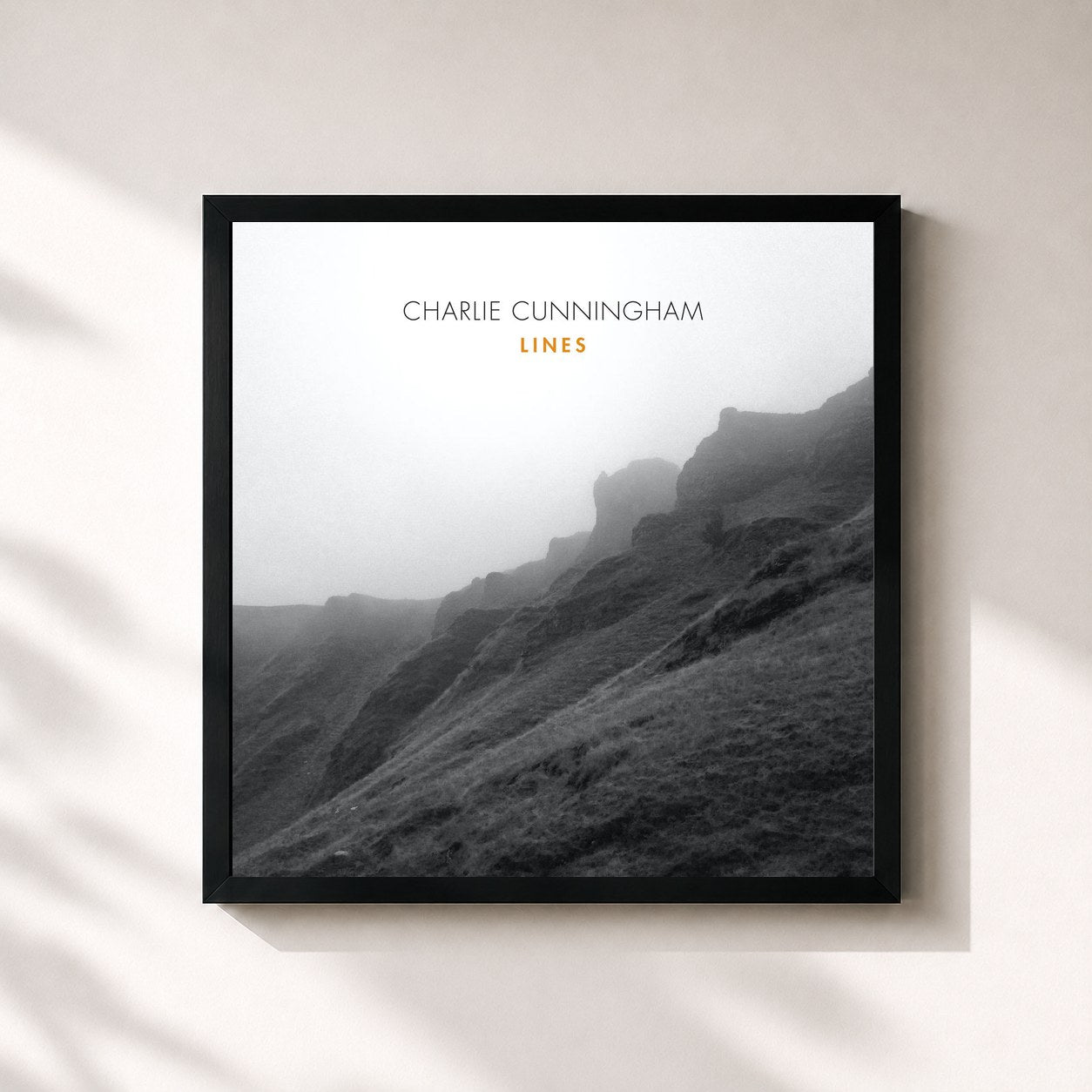 #noir Tableau carré de l'album Lines de Charlie Cunningham, cadre noir 32x32 cm