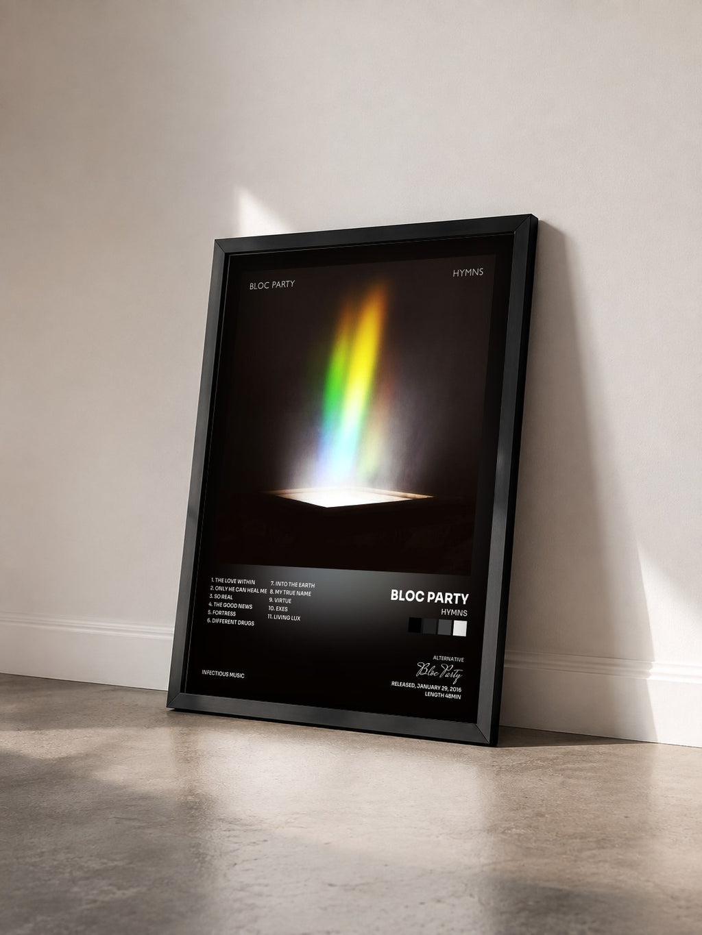 #noir Hymns di Bloc Party in stampa incorniciata vista di tre quarti, cornice nera