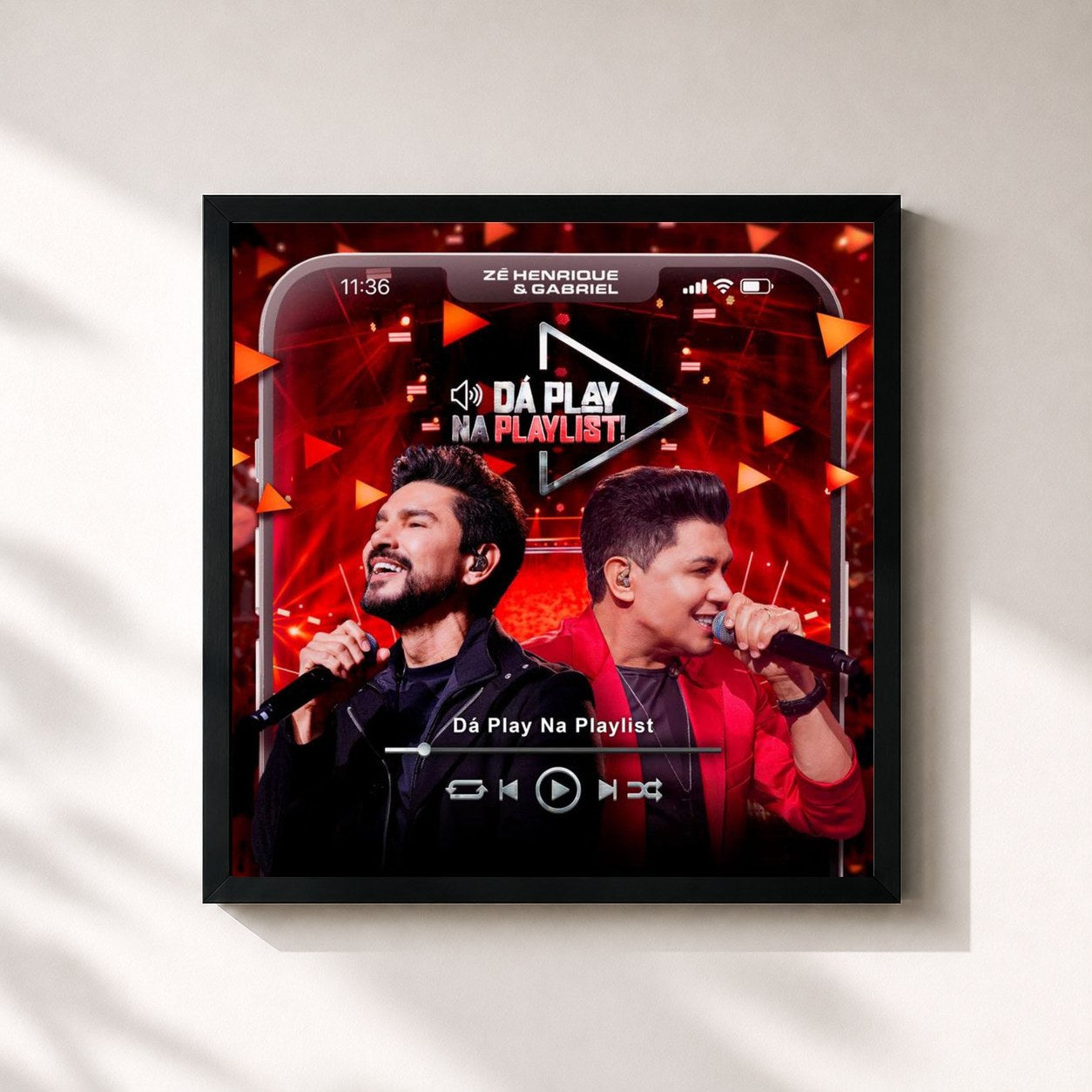 #noir Tableau carré de l'album Da Play Na Playlist de Zé Henrique & Gabriel, cadre noir 32x32 cm