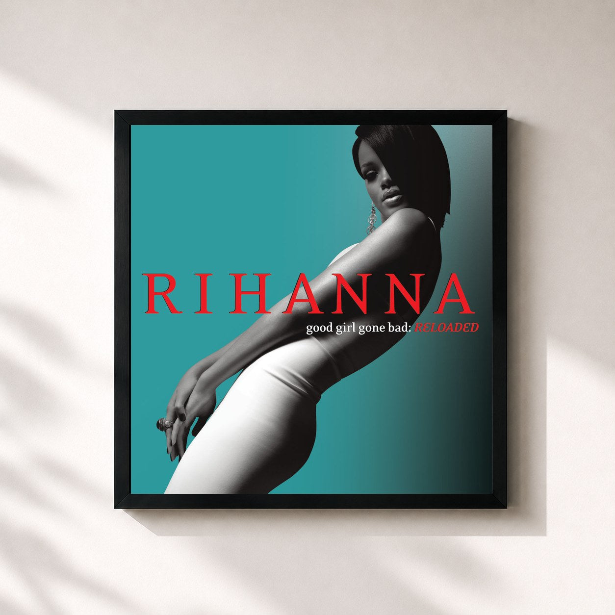 #noir Tableau carré de l'album Good Girl Gone Bad: Reloaded de Rihanna, cadre noir 32x32 cm