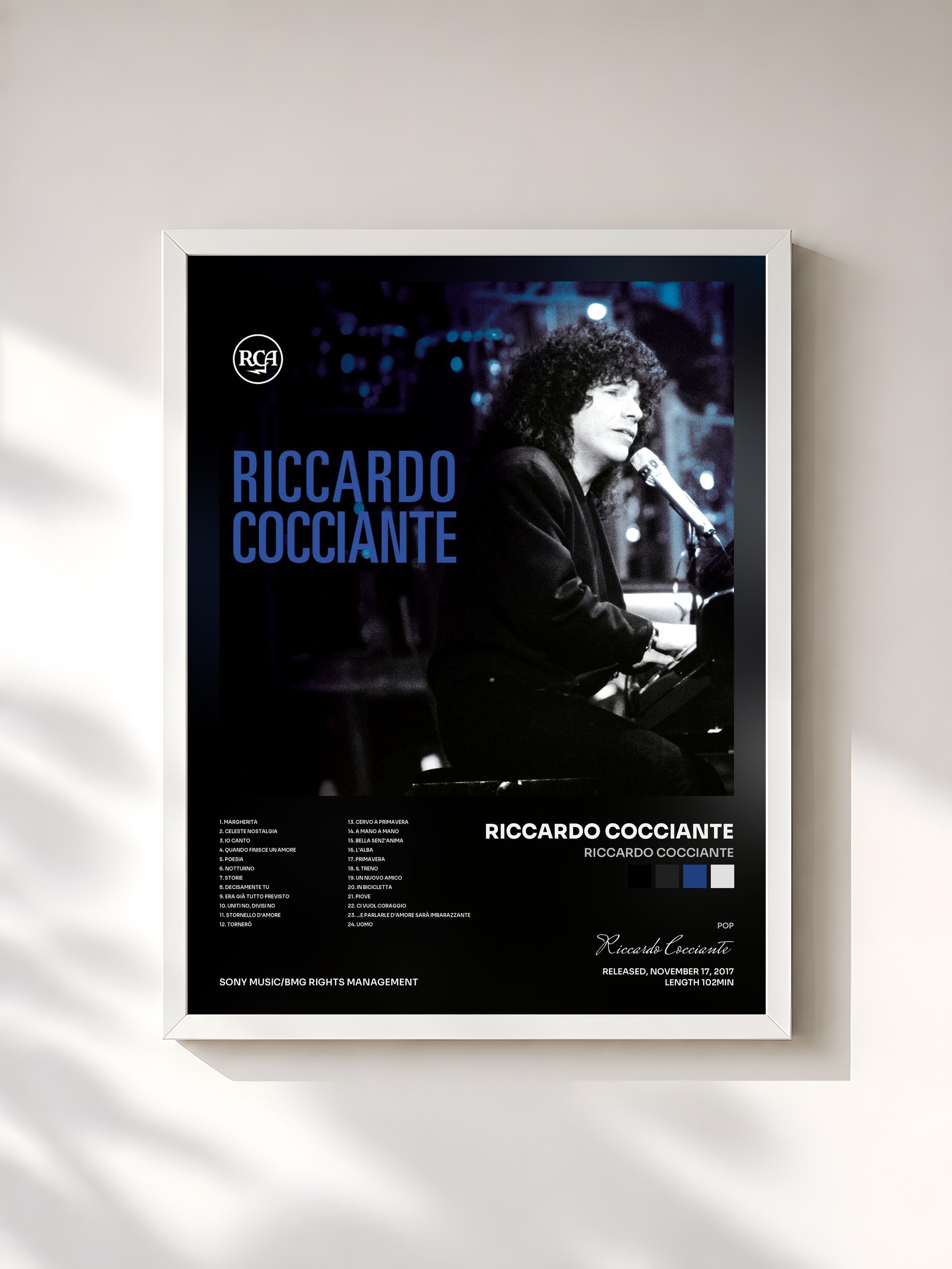 #blanc Tableau de l'album Riccardo Cocciante de Riccardo Cocciante, cadre blanc, imprimé et encadré en France