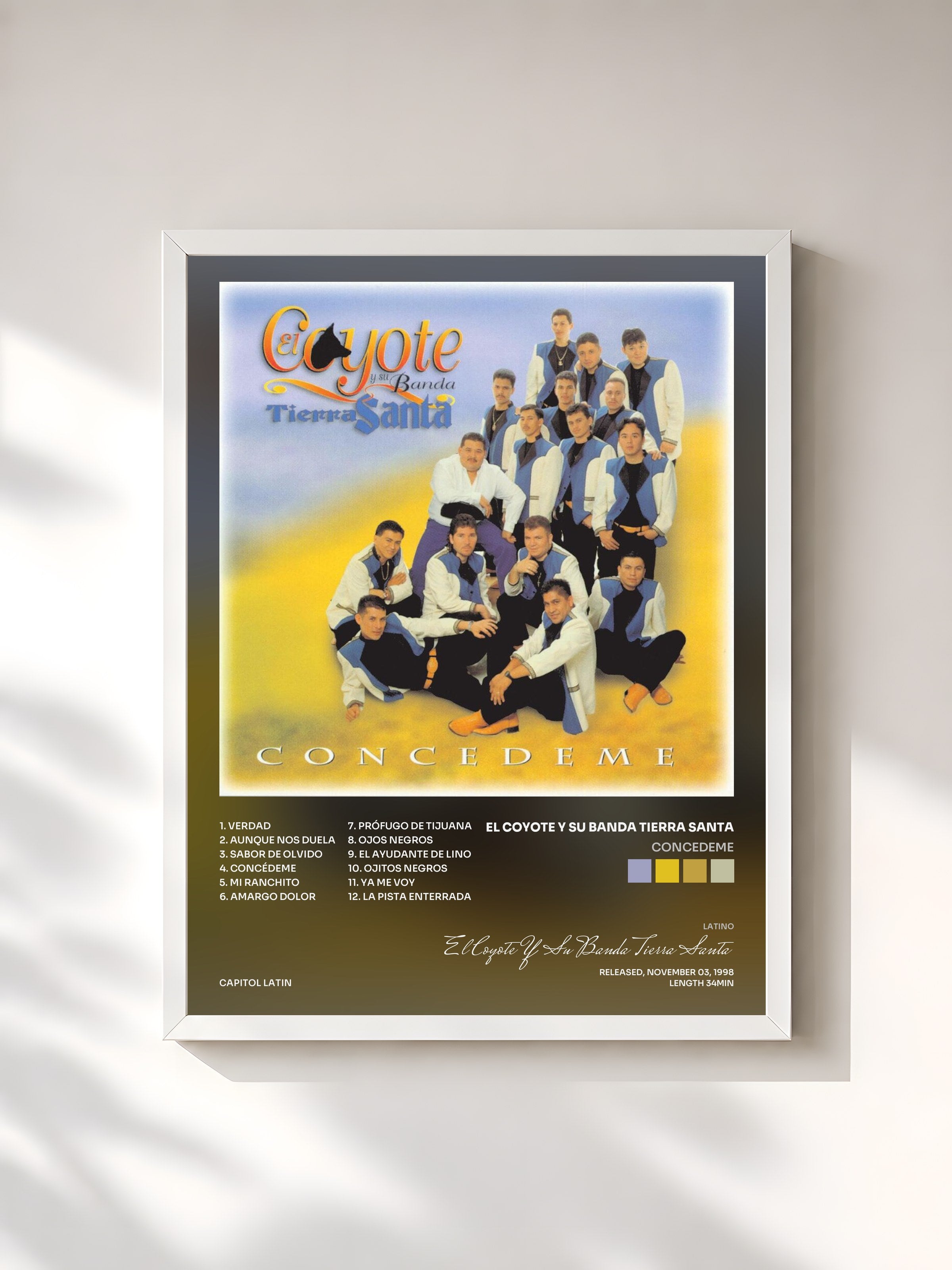 #blanc Tableau de l'album Concedeme de El Coyote Y Su Banda Tierra Santa, cadre blanc, imprimé et encadré en France