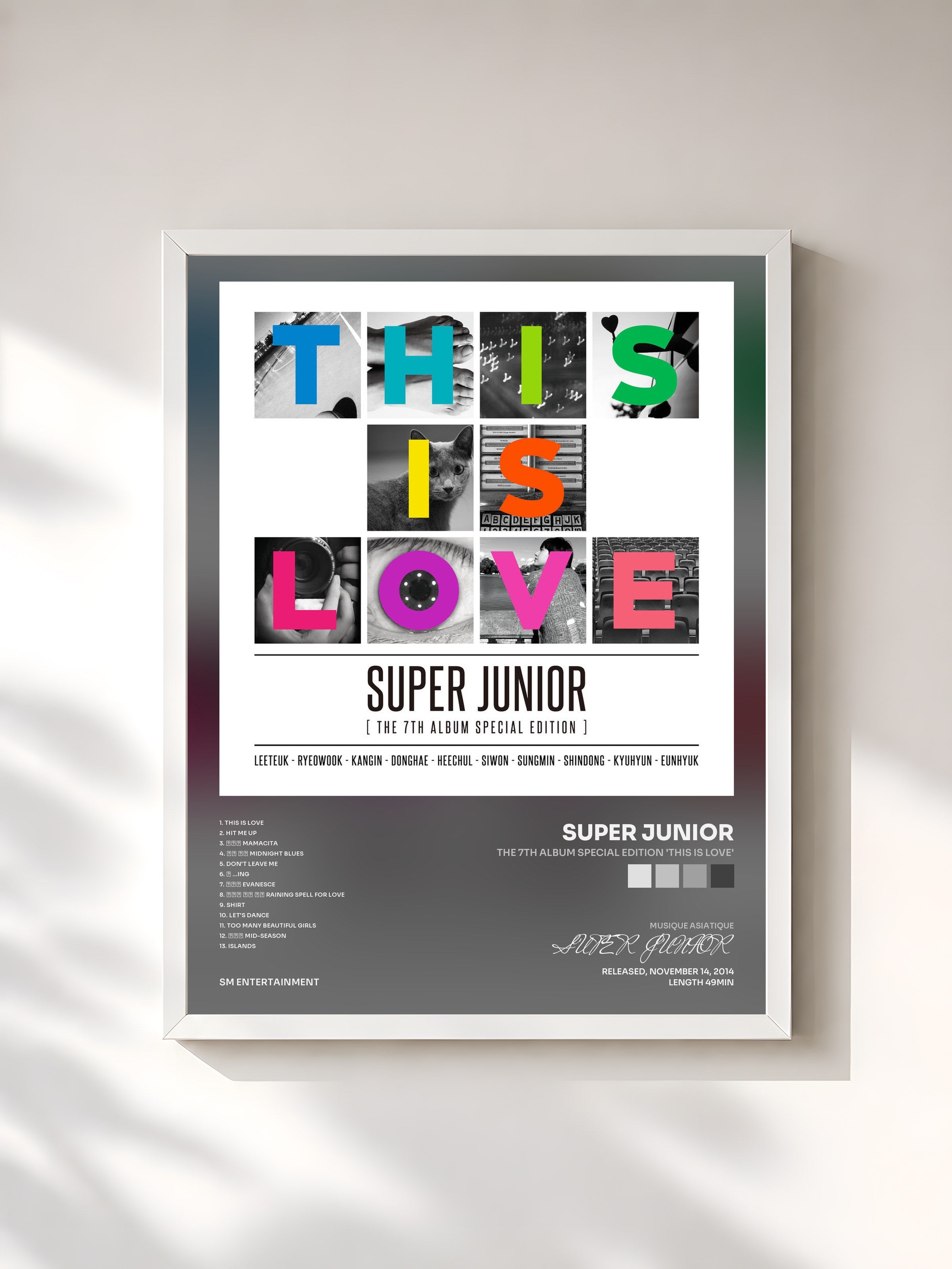 #blanc Tableau de l'album The 7th Album Special Edition 'THIS IS LOVE' de SUPER JUNIOR, cadre blanc, imprimé et encadré en France