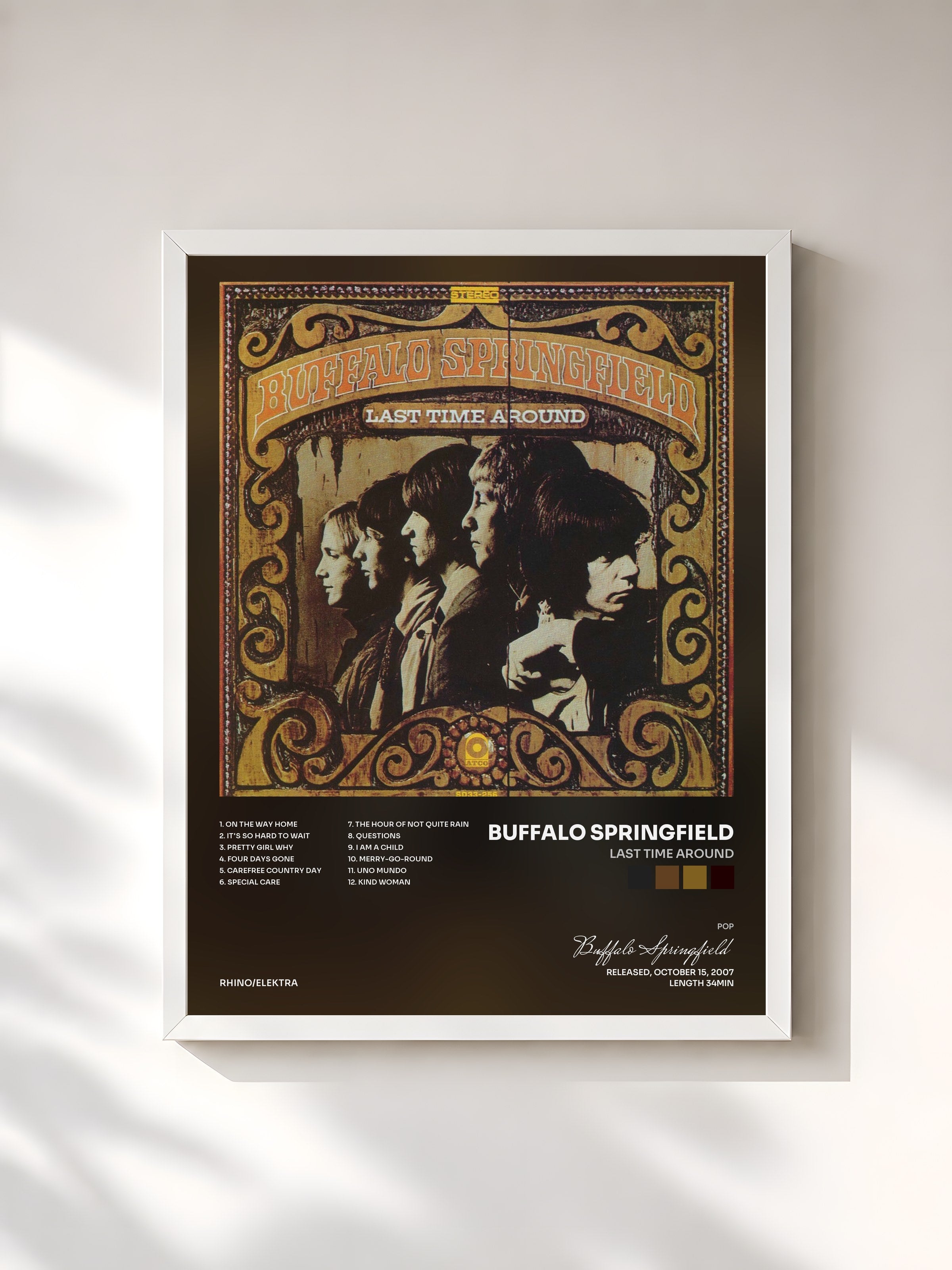#blanc Tableau de l'album Last Time Around de Buffalo Springfield, cadre blanc, imprimé et encadré en France