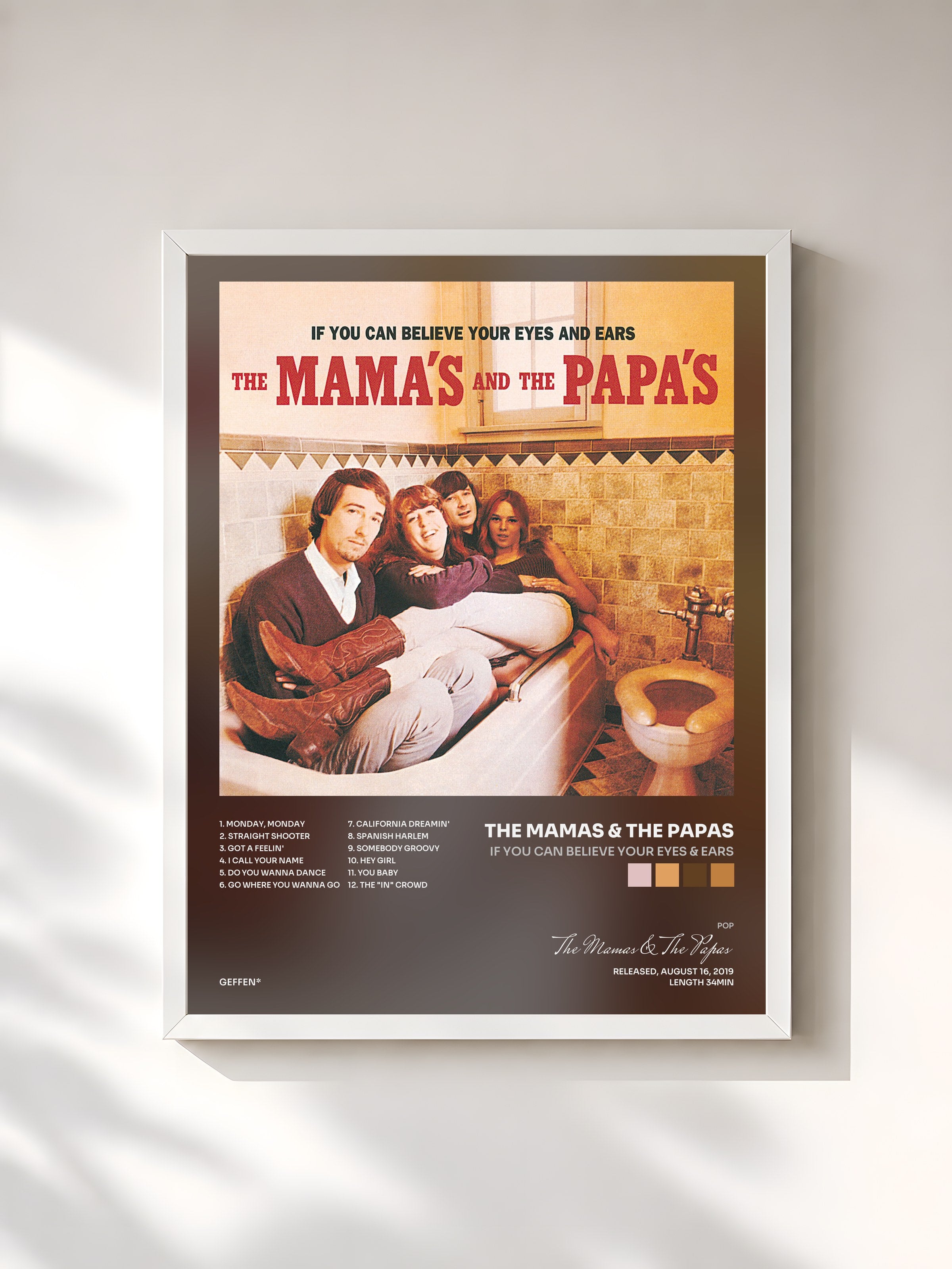 #blanc Tableau de l'album If You Can Believe Your Eyes & Ears de The Mamas & The Papas, cadre blanc, imprimé et encadré en France