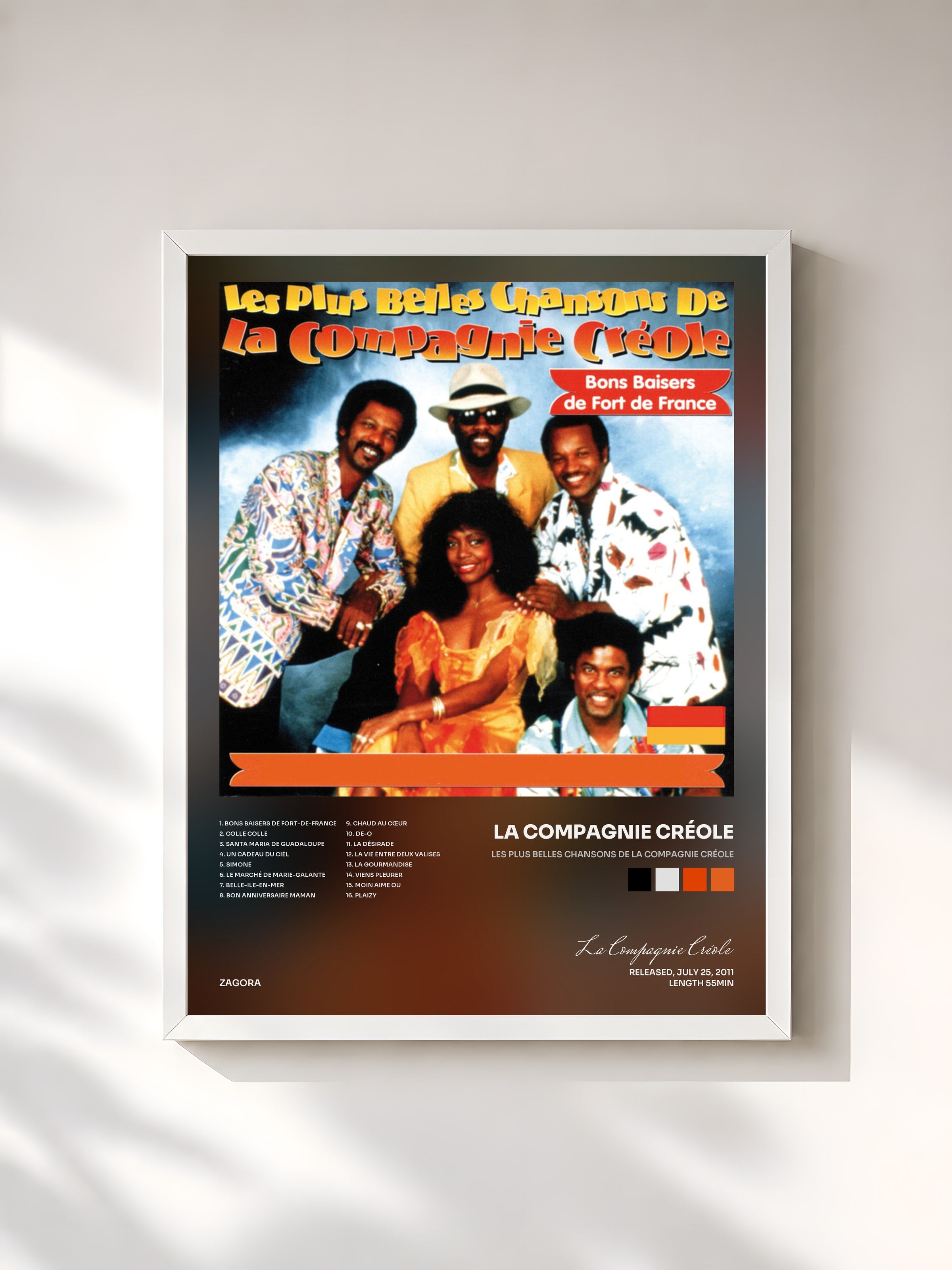 #blanc Tableau de l'album Les plus belles chansons de La Compagnie Créole de La Compagnie Créole, cadre blanc, imprimé et encadré en France