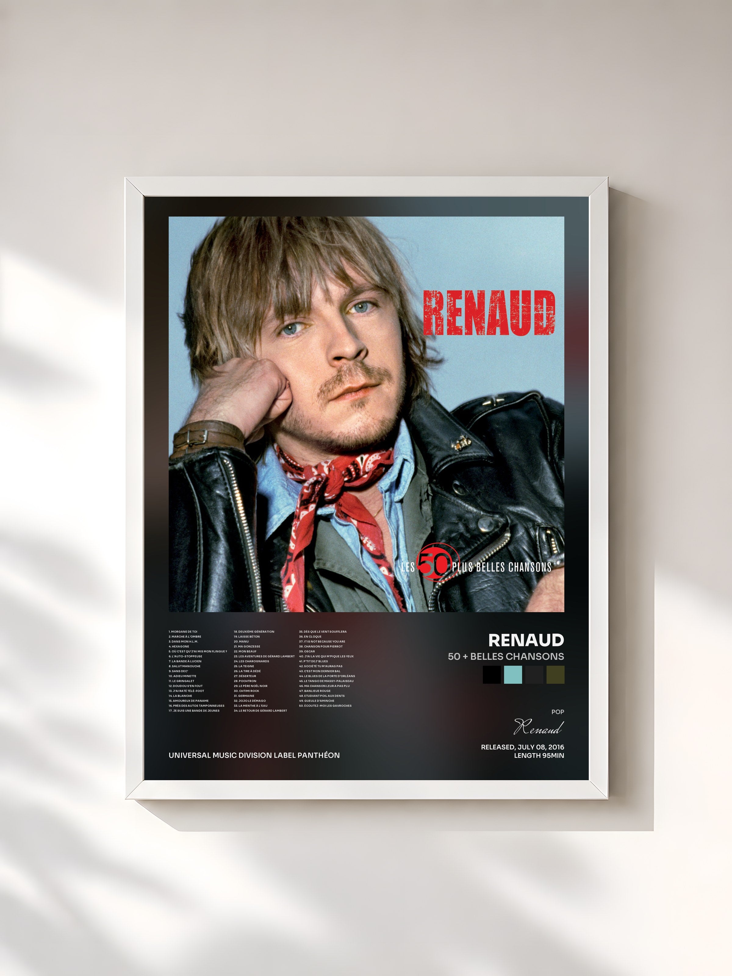 #blanc 50 + belles chansons by Renaud as a framed art print, white frame, printed and framed in France