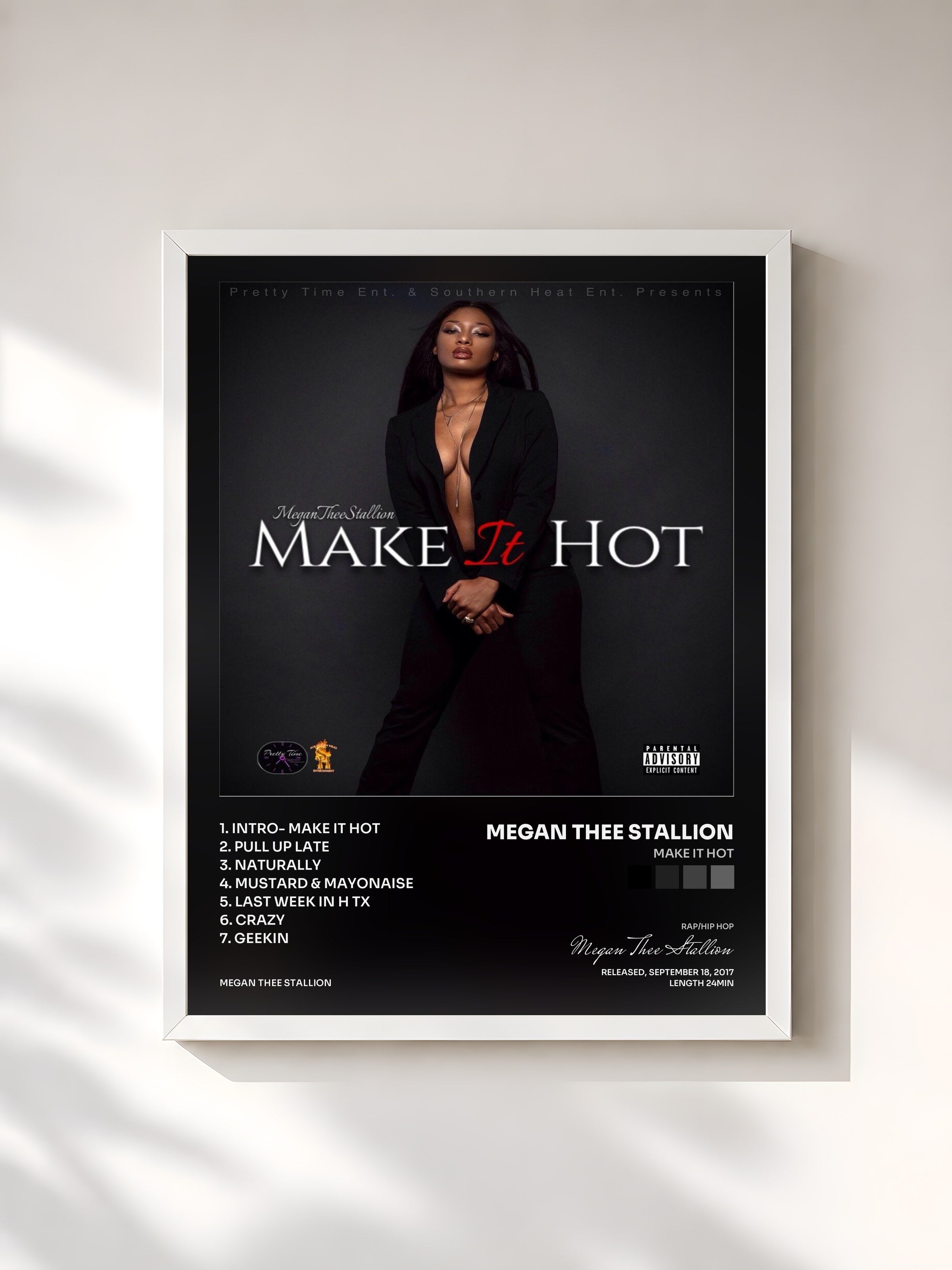 #blanc Tableau de l'album Make It Hot de Megan Thee Stallion, cadre blanc, imprimé et encadré en France