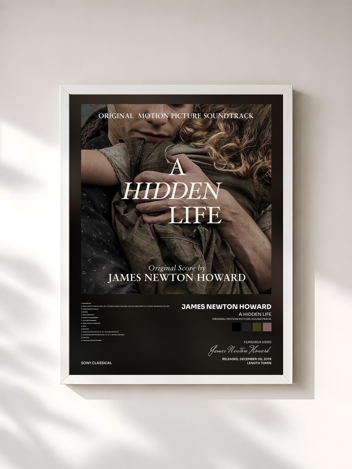 #blanc A Hidden Life (Original Motion Picture Soundtrack) by James Newton Howard as a framed art print, white frame, printed and framed in France