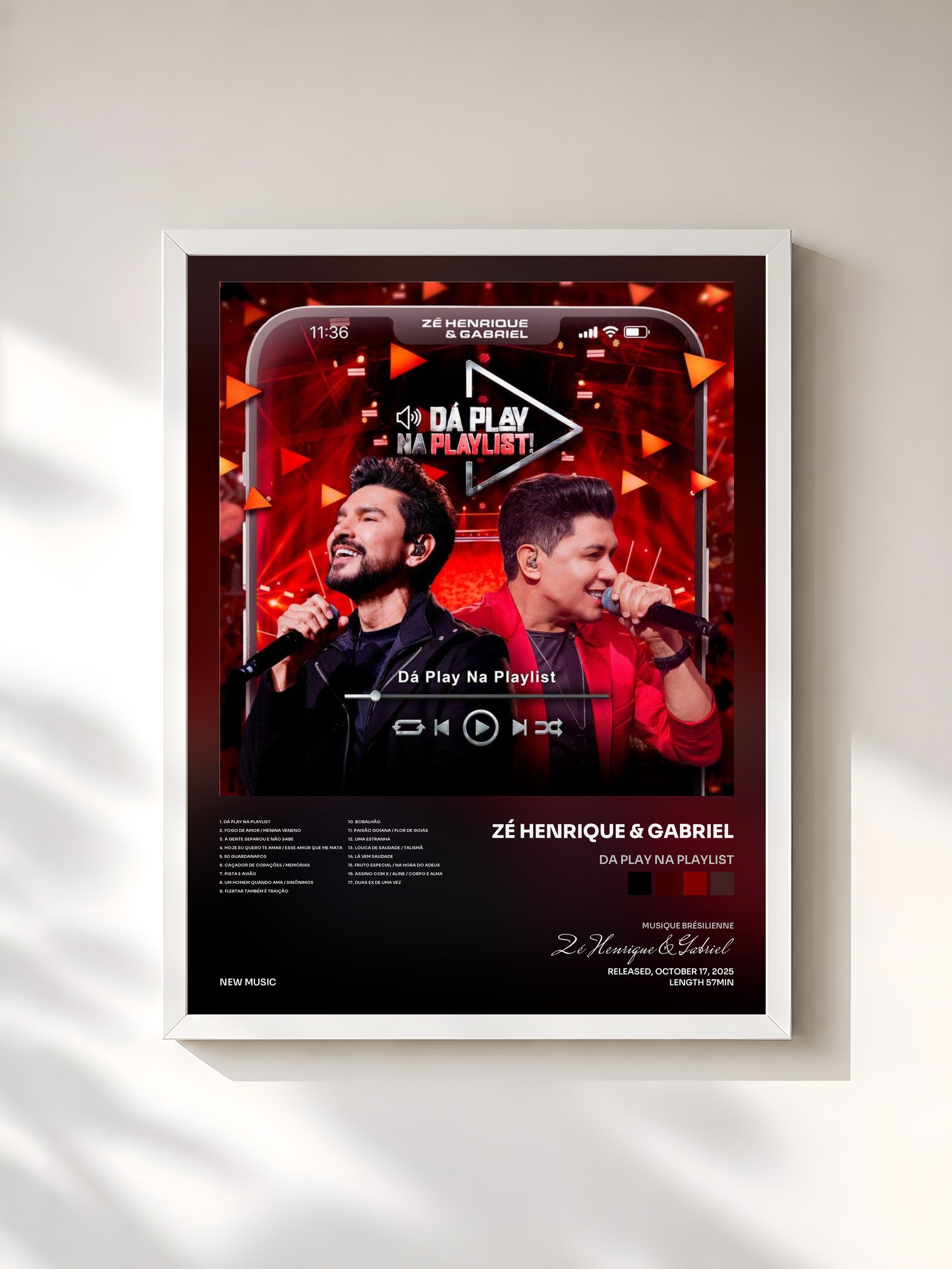 #blanc Tableau de l'album Da Play Na Playlist de Zé Henrique & Gabriel, cadre blanc, imprimé et encadré en France