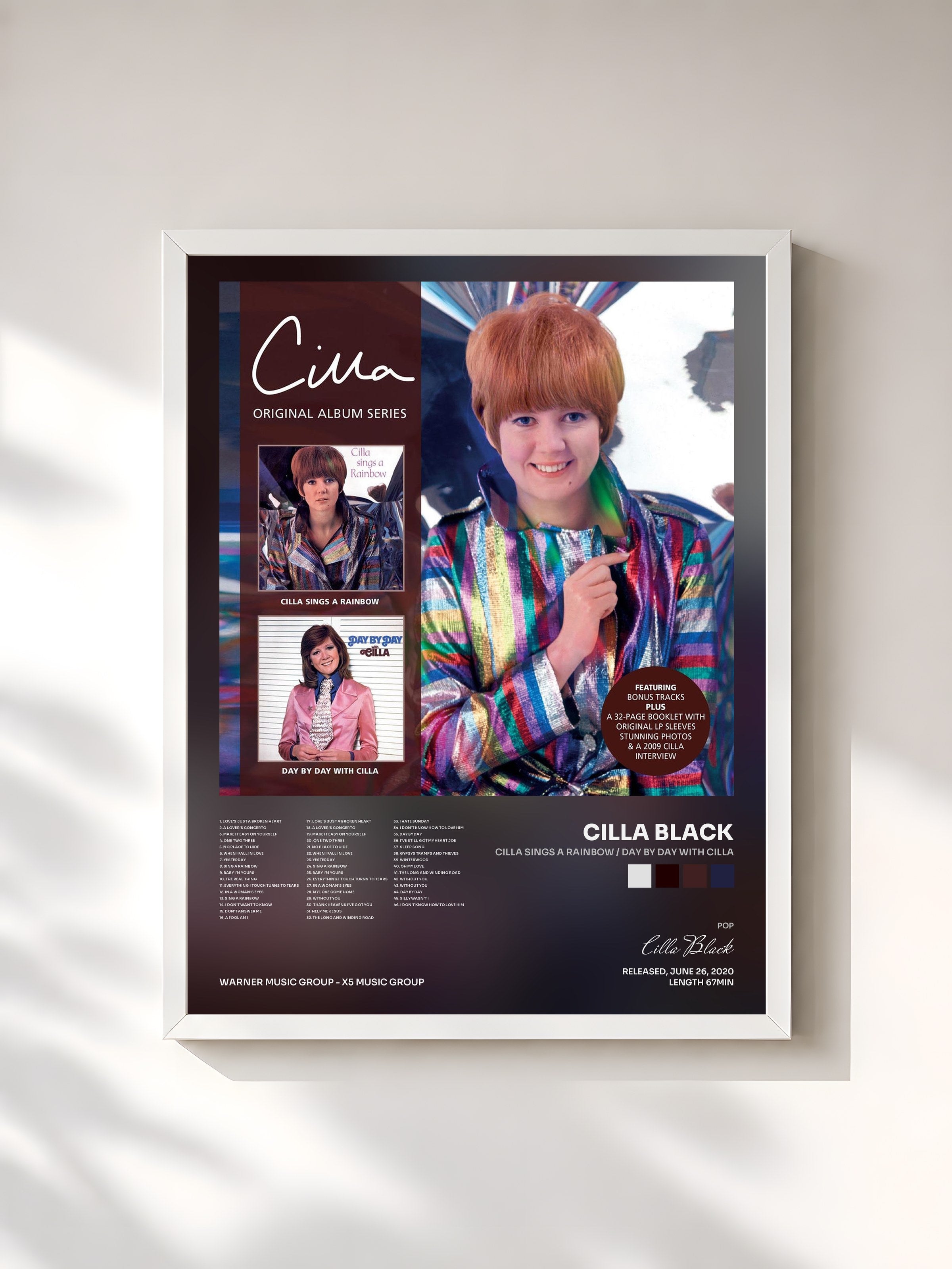#blanc Tableau de l'album Cilla Sings a Rainbow / Day By Day with Cilla de Cilla Black, cadre blanc, imprimé et encadré en France
