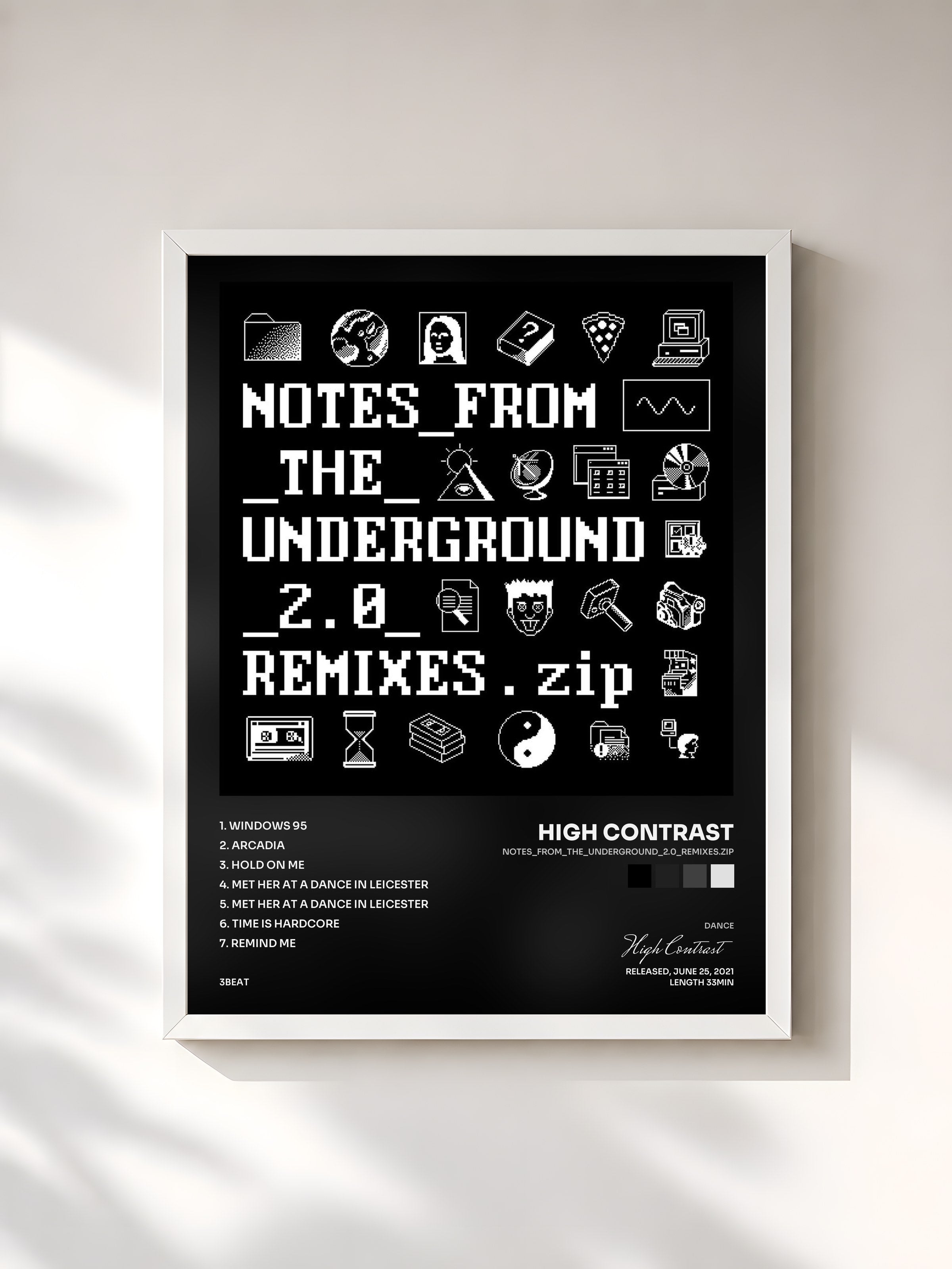 #blanc Tableau de l'album Notes_from_the_Underground_2.0_Remixes.zip de High Contrast, cadre blanc, imprimé et encadré en France