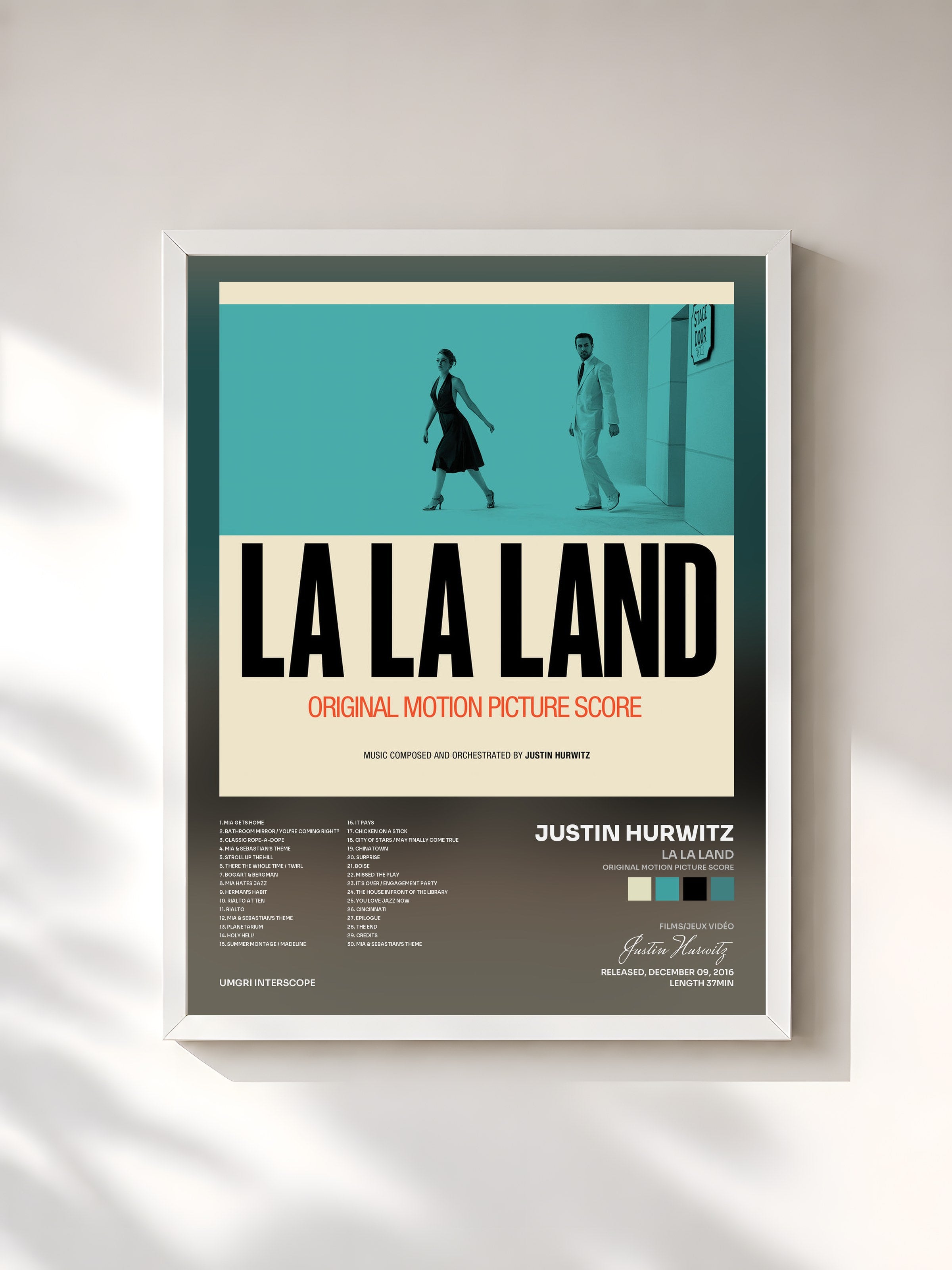 #blanc La La Land (Original Motion Picture Score) di Justin Hurwitz in stampa incorniciata, cornice bianca, stampata e incorniciata in Francia