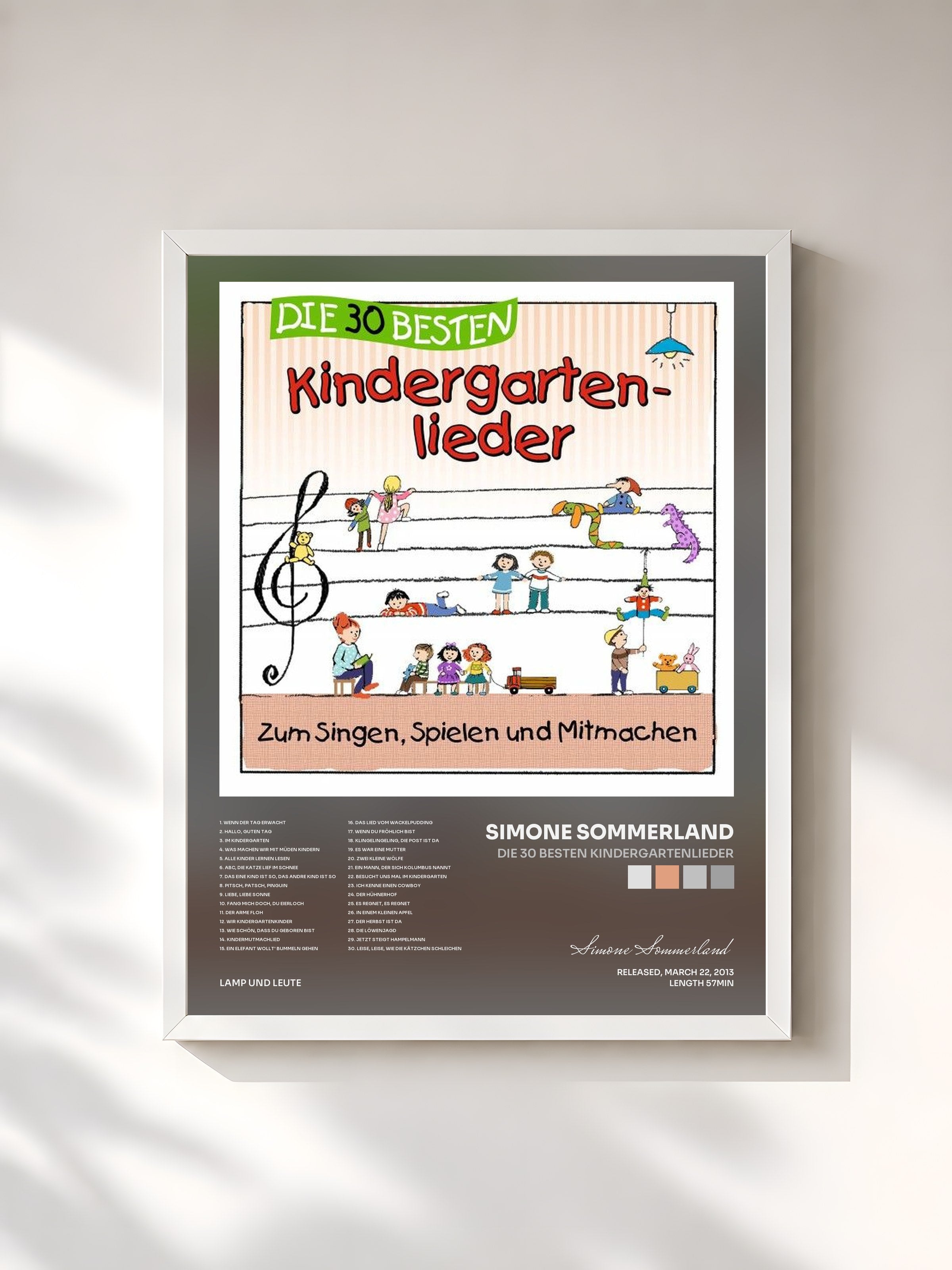 #blanc Tableau de l'album Die 30 besten Kindergartenlieder de Simone Sommerland, cadre blanc, imprimé et encadré en France