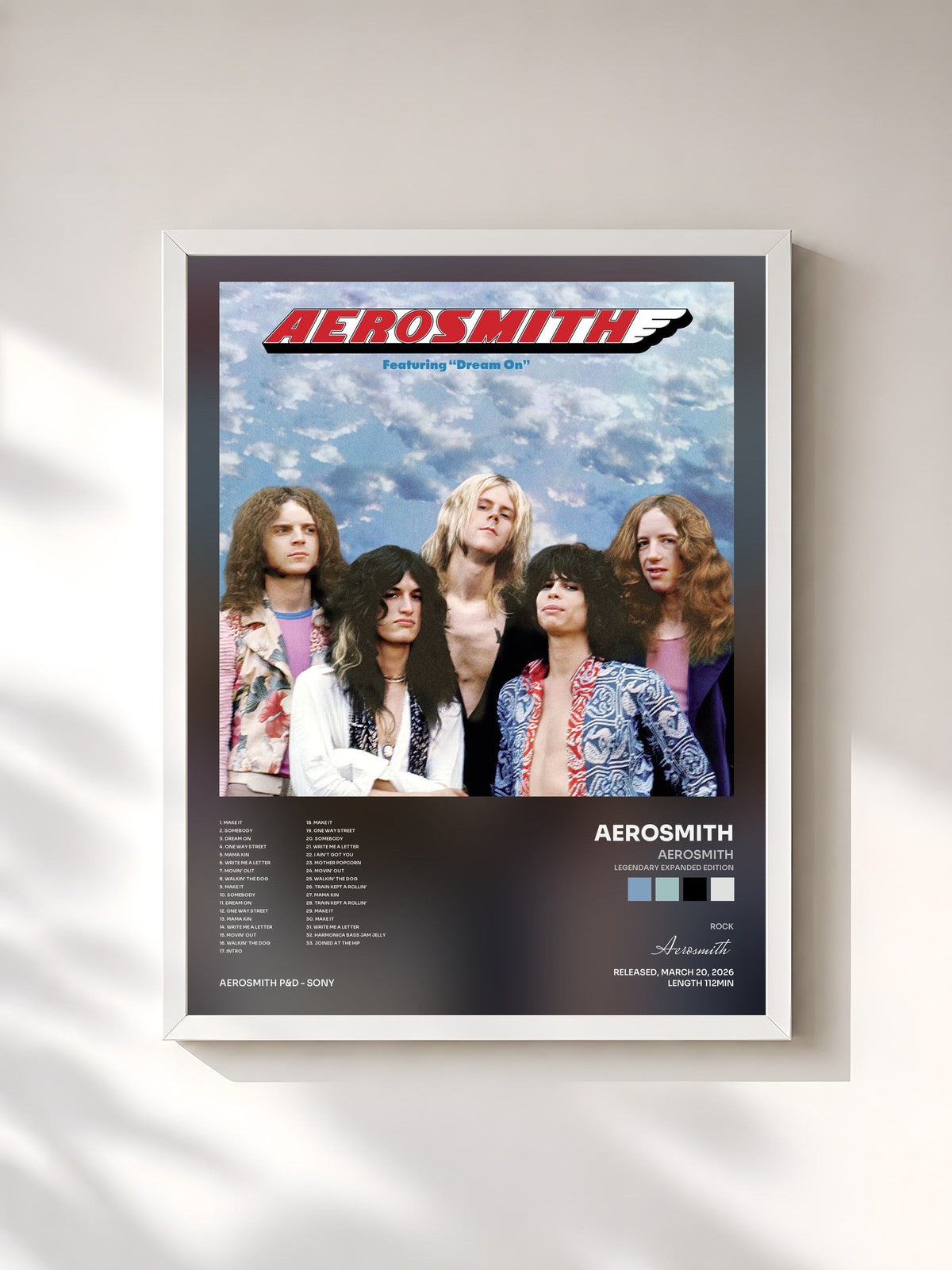 #blanc Tableau de l'album Aerosmith (Legendary Expanded Edition) de Aerosmith, cadre blanc, imprimé et encadré en France