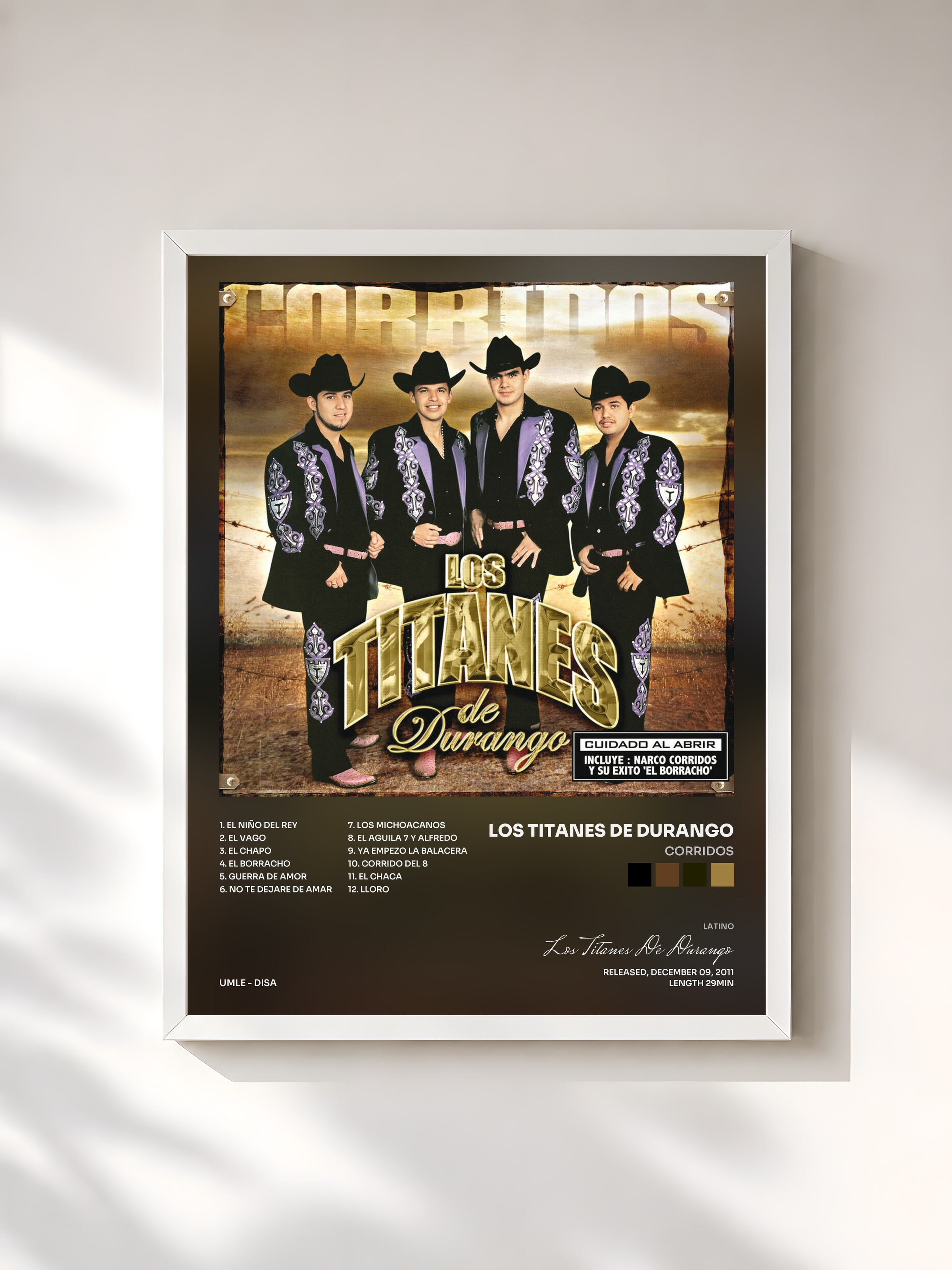 #blanc Tableau de l'album Corridos de Los Titanes De Durango, cadre blanc, imprimé et encadré en France