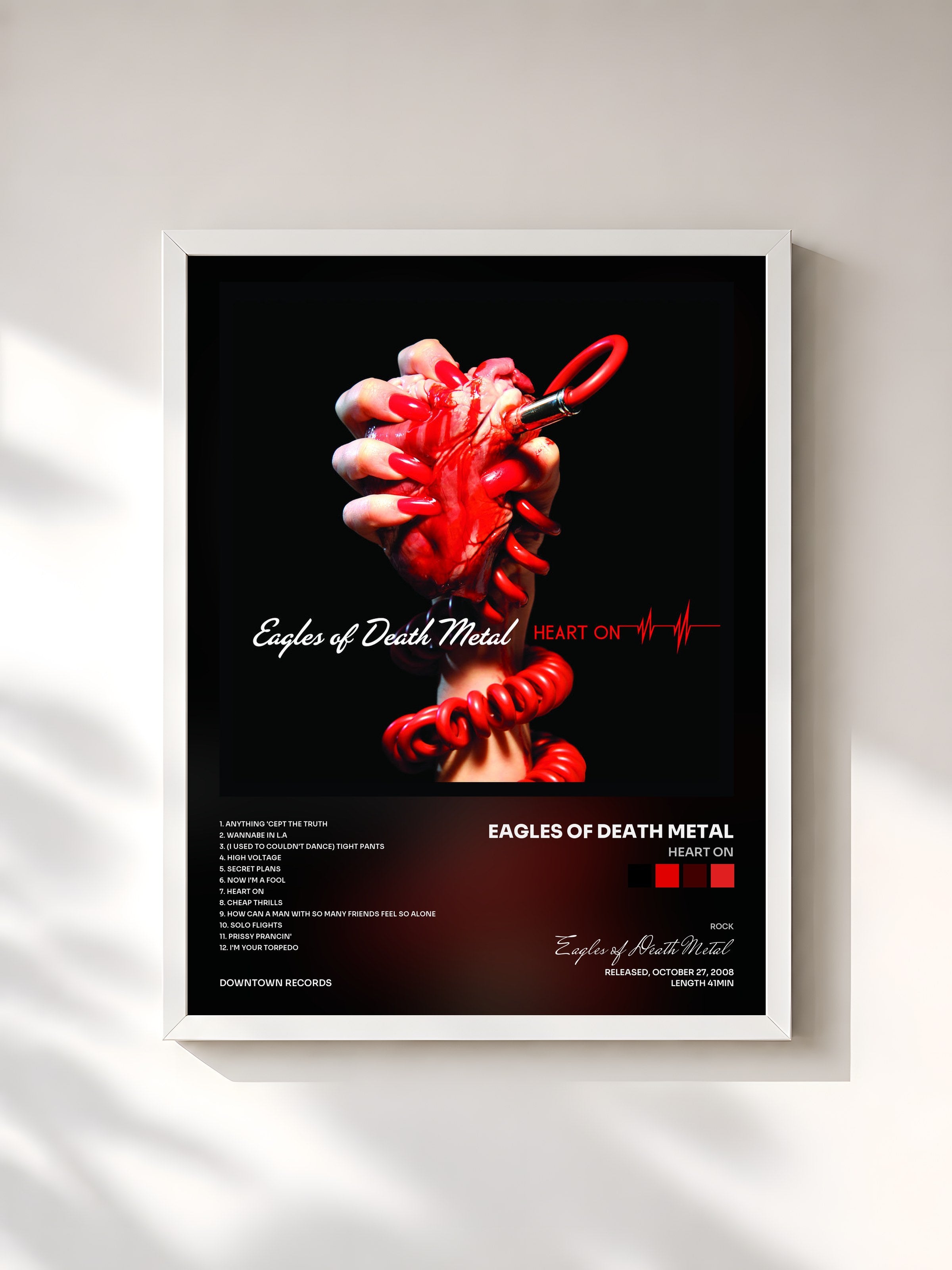 #blanc Tableau de l'album Heart On de Eagles of Death Metal, cadre blanc, imprimé et encadré en France