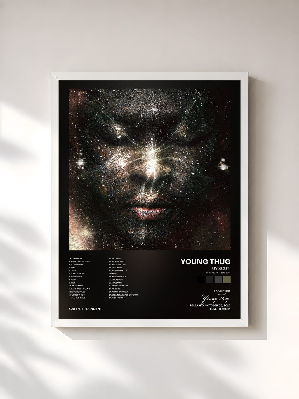 #blanc Tableau de l'album UY SCUTI (Supernova Edition) de Young Thug, cadre blanc, imprimé et encadré en France