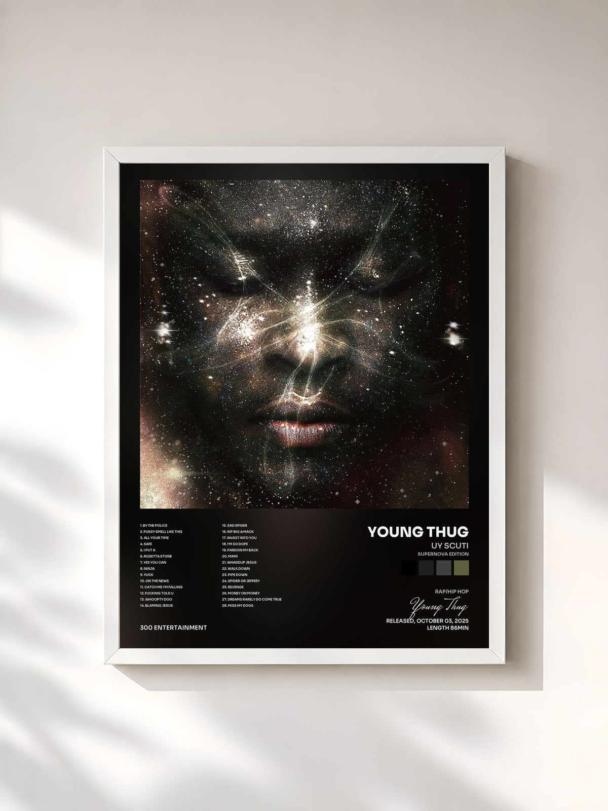 #blanc Tableau de l'album UY SCUTI (Supernova Edition) de Young Thug, cadre blanc, imprimé et encadré en France