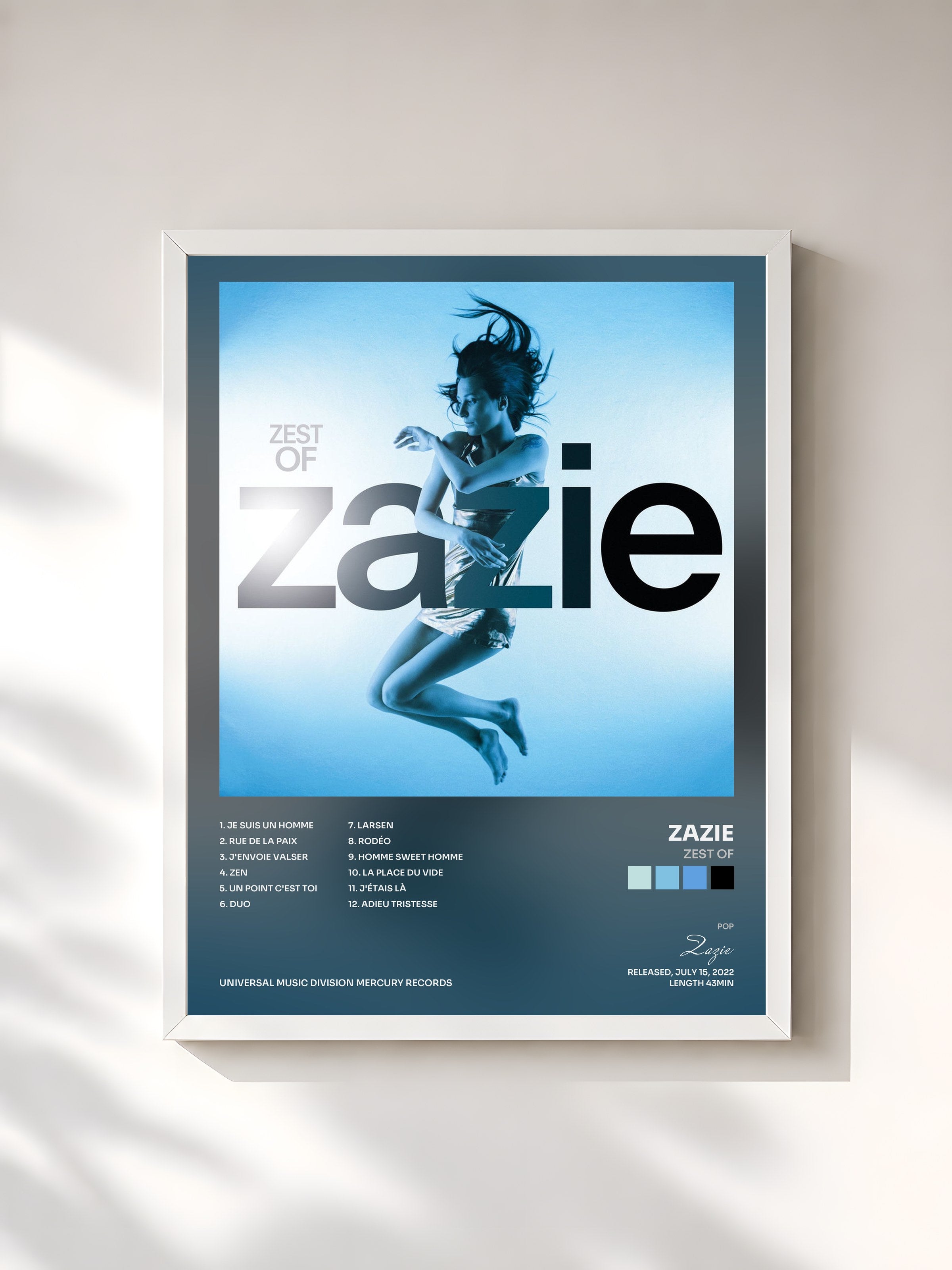 #blanc Zest Of de Zazie en lámina enmarcada, marco blanco, impresa y enmarcada en Francia
